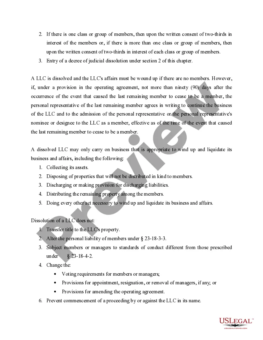 Get Indiana Dissolution Package to Dissolve Limited Liability Company LLC - Electronic Version Preview Indiana Dissolution Package to Dissolve Limited Liability Company LLC - Electronic Version