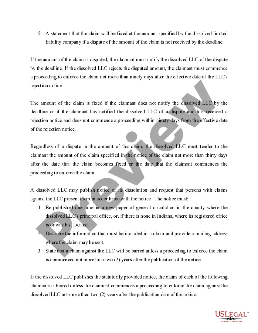Get Indiana Dissolution Package to Dissolve Limited Liability Company LLC - Electronic Version Preview Indiana Dissolution Package to Dissolve Limited Liability Company LLC - Electronic Version