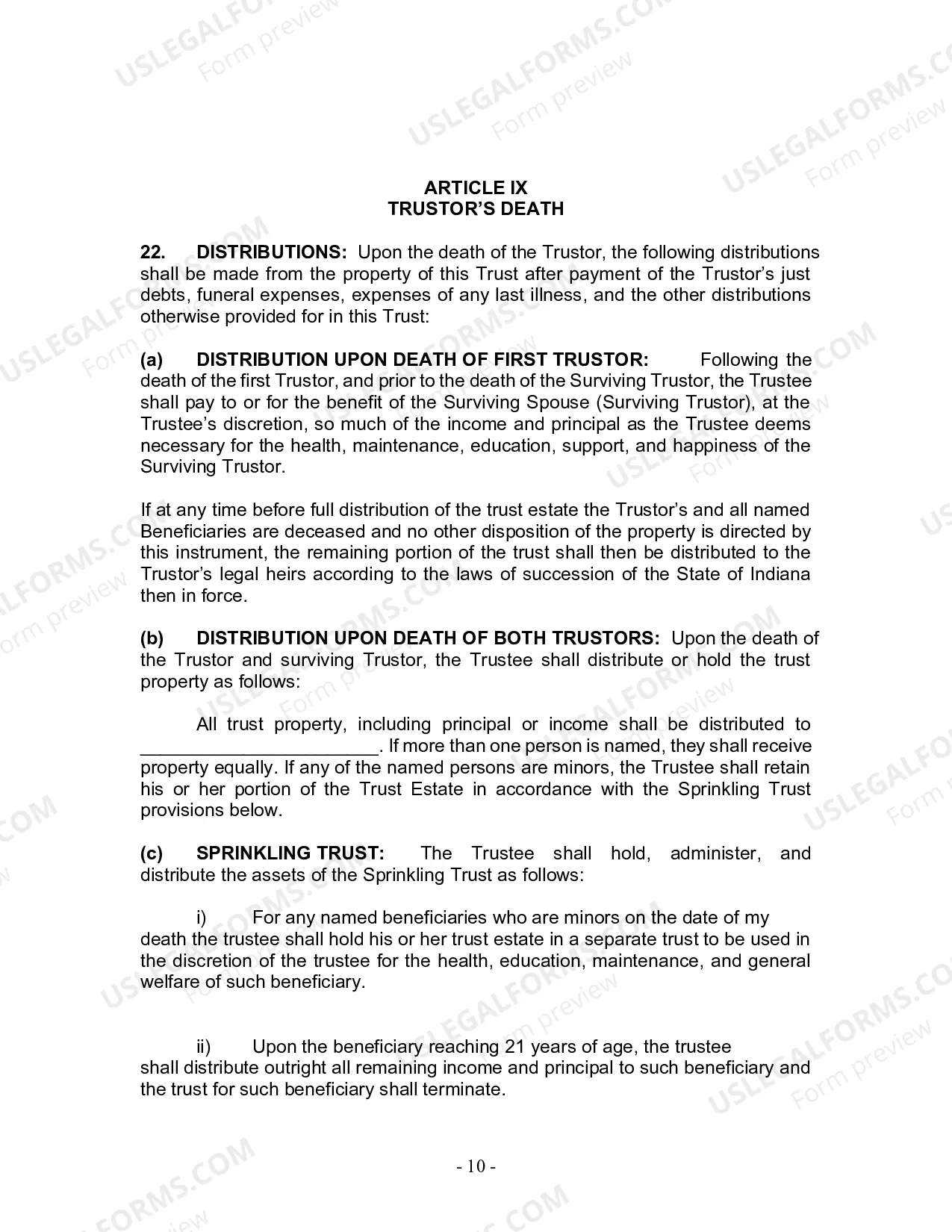 Preview Revocable Living Trust for Husband and Wife with No Children