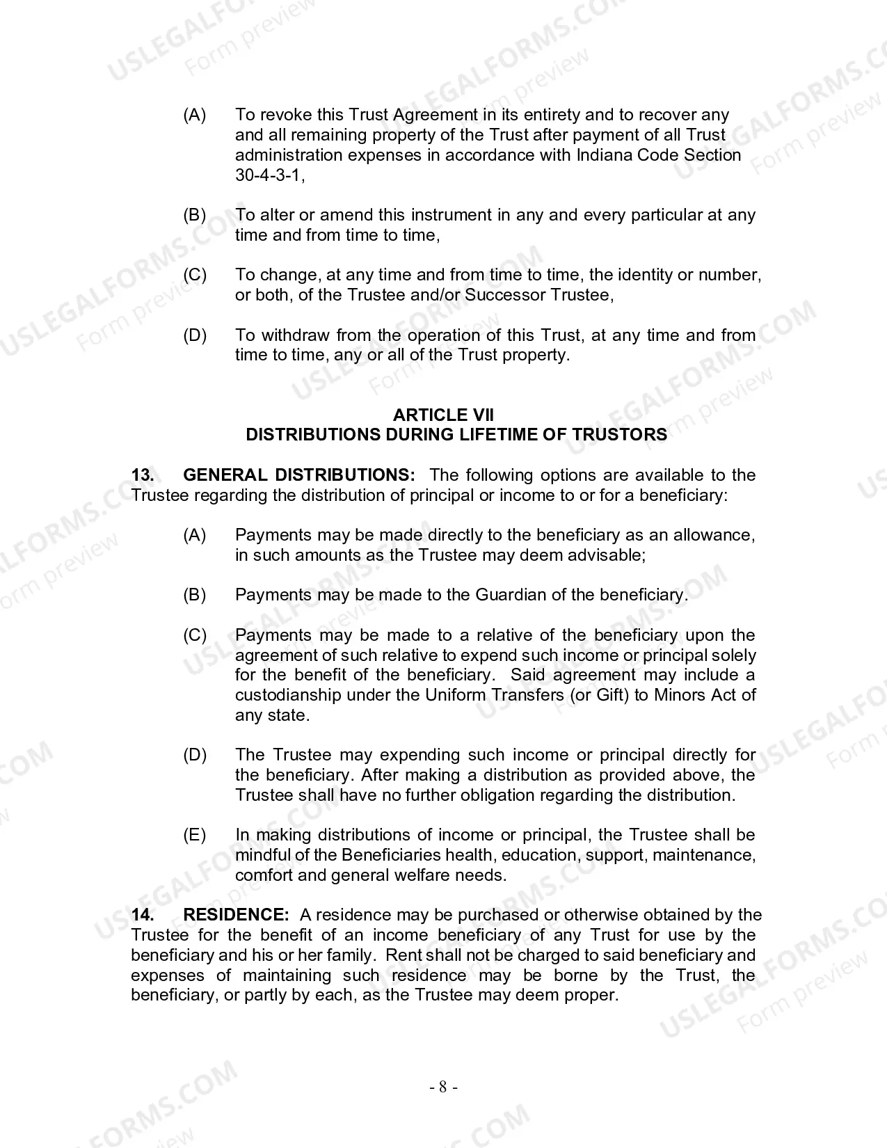 Preview Revocable Living Trust for Husband and Wife with No Children