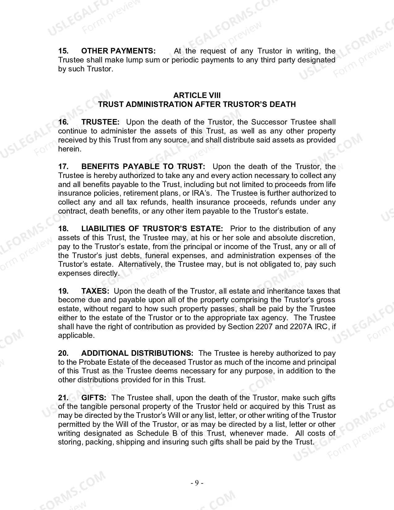 Preview Revocable Living Trust for Husband and Wife with No Children