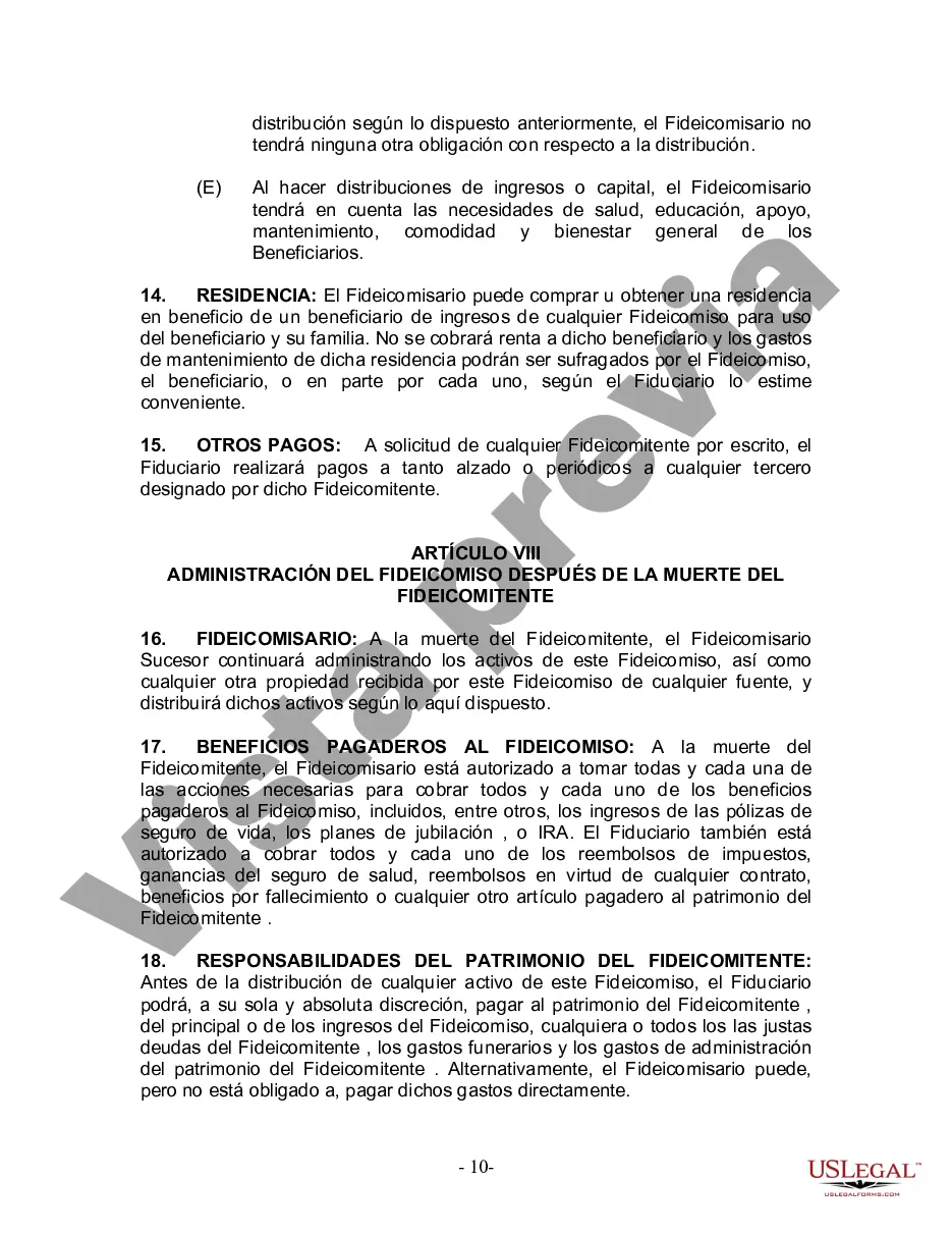 Preview Fideicomiso en Vida para Individuos Solteros, Divorciados o Viudos o Viudos sin Hijos