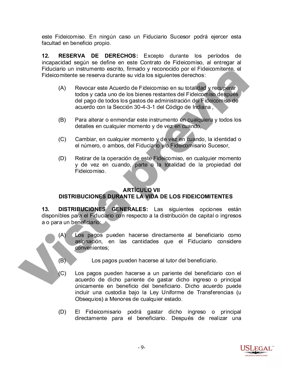 Preview Fideicomiso en Vida para Individuos Solteros, Divorciados o Viudos o Viudos sin Hijos