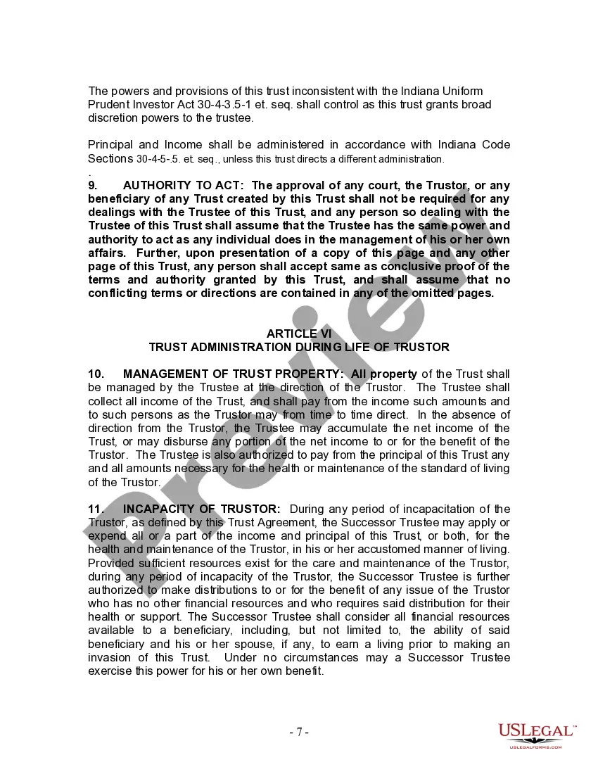 Preview Living Trust for Individual Who is Single, Divorced or Widow or Widower with No Children