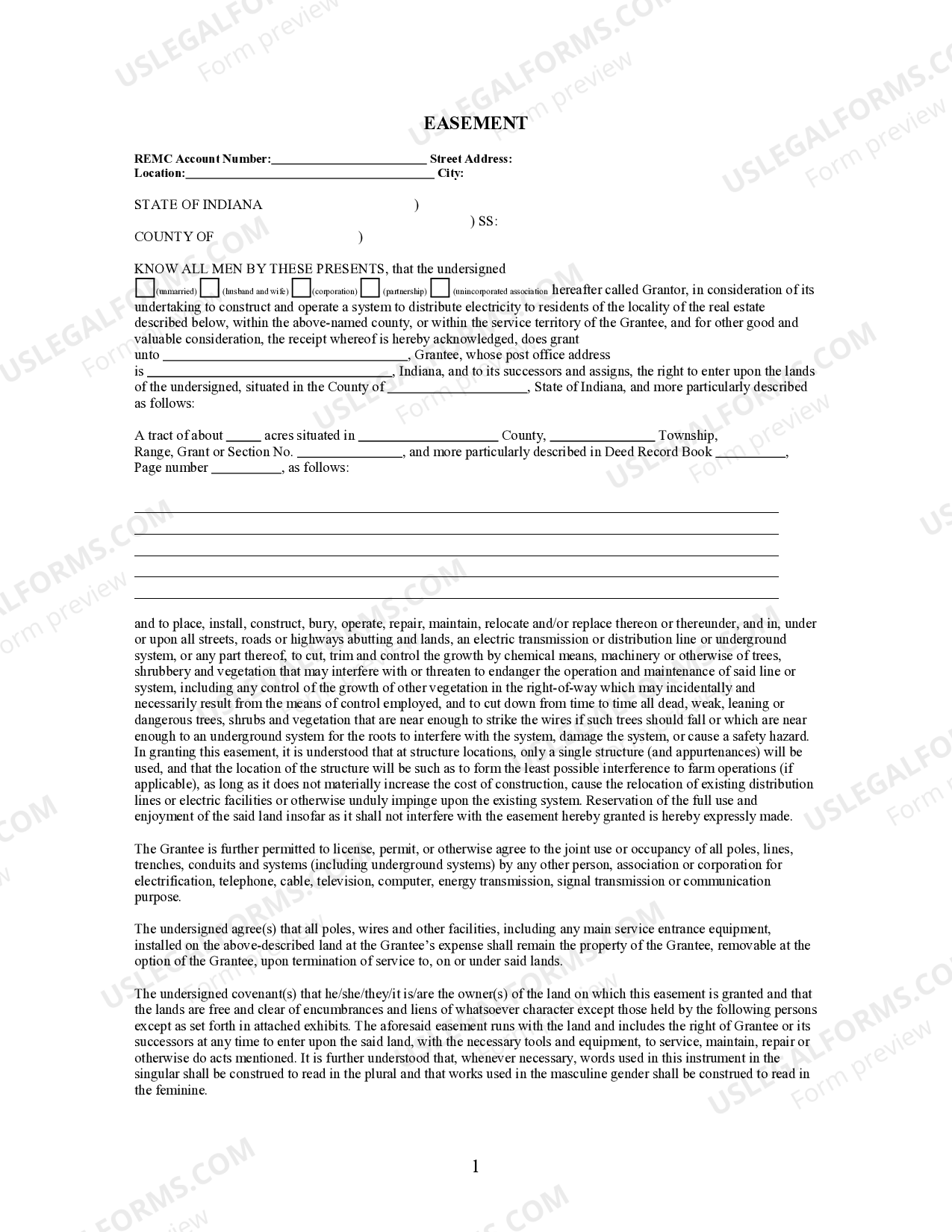 Indiana Easement For Power Line Utility Line Easements In Indiana US Legal Forms
