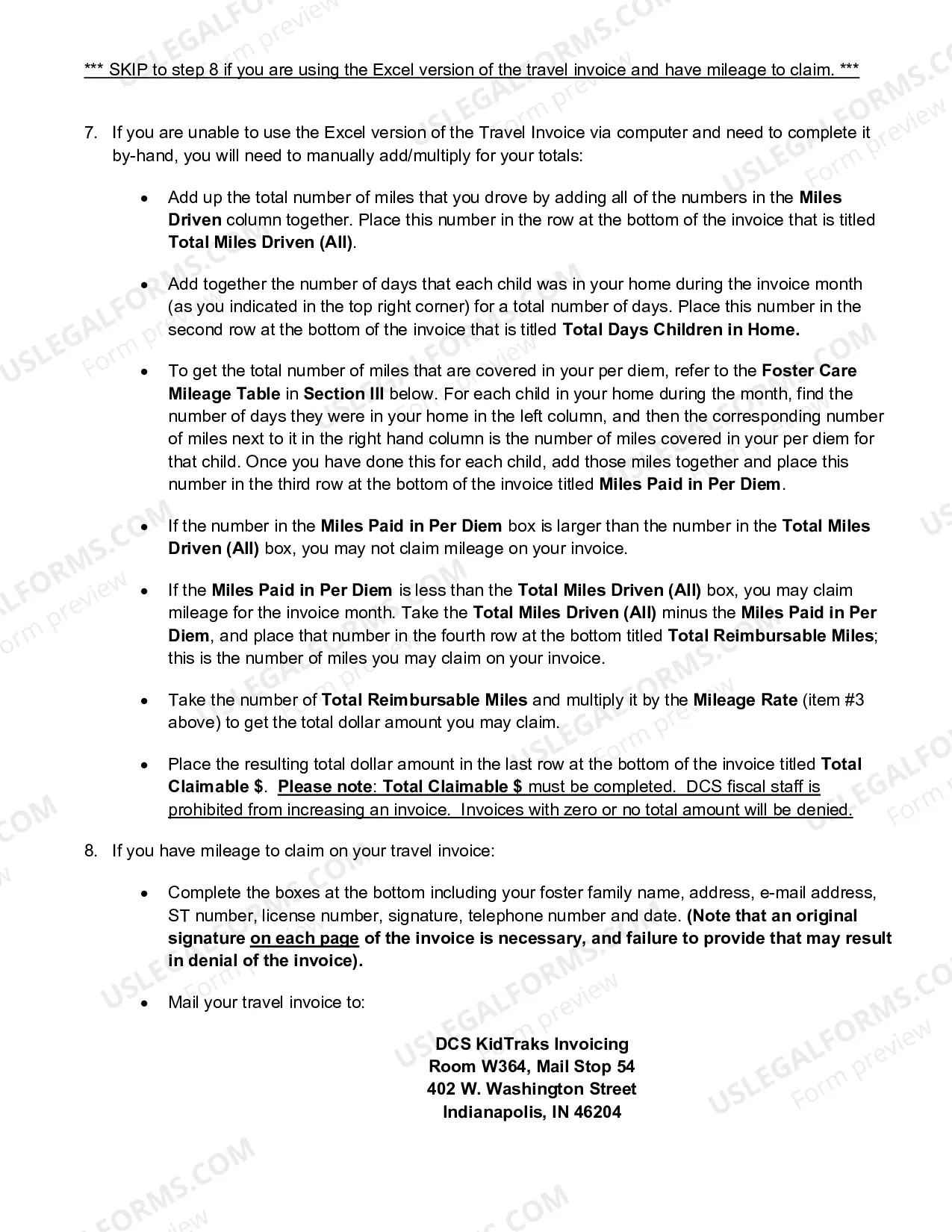 Preview Foster Parent Travel Invoice Instructions