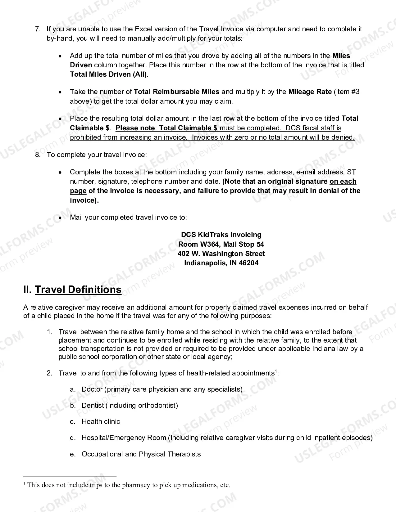 Preview Relative Parent Travel Invoice Instructions