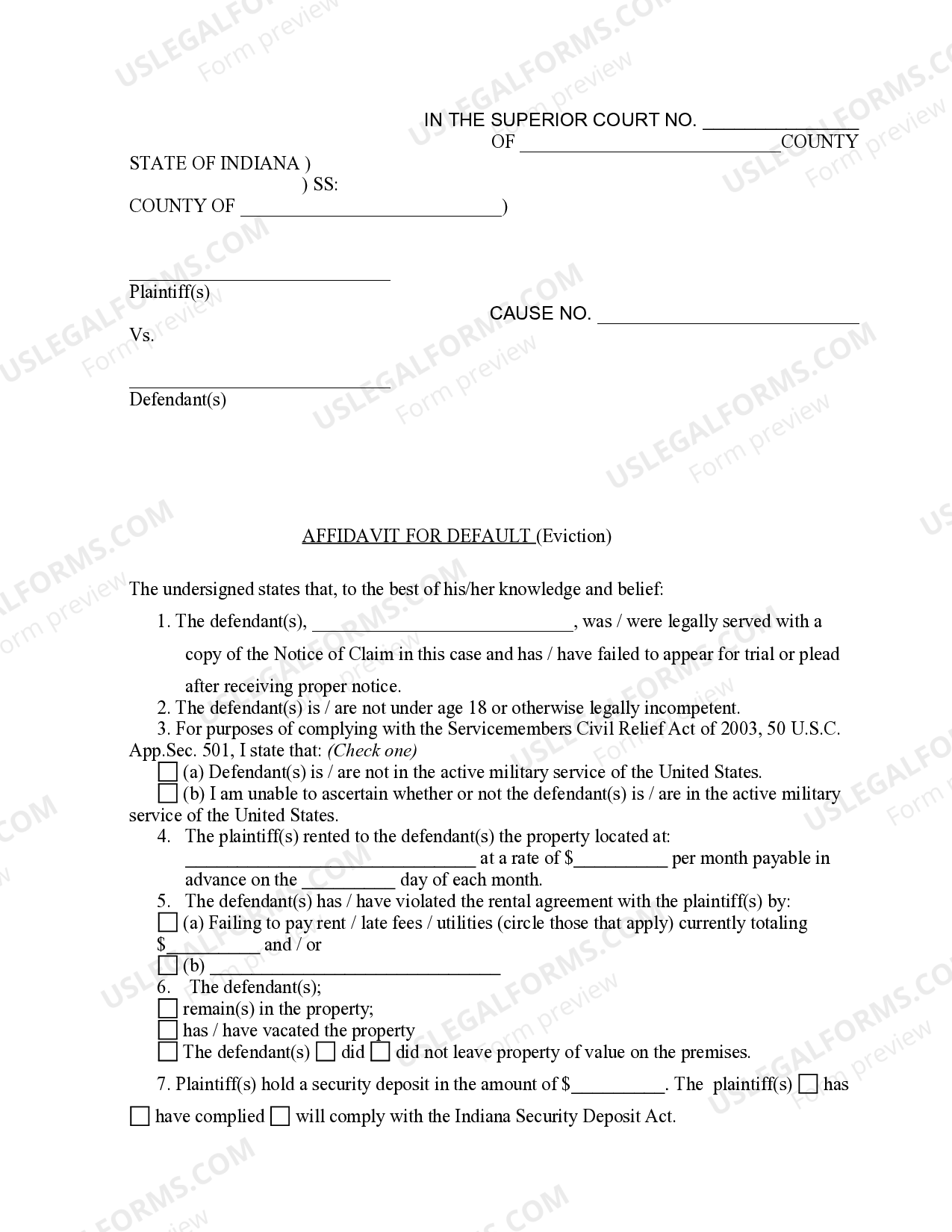 Indiana Eviction Forms US Legal Forms