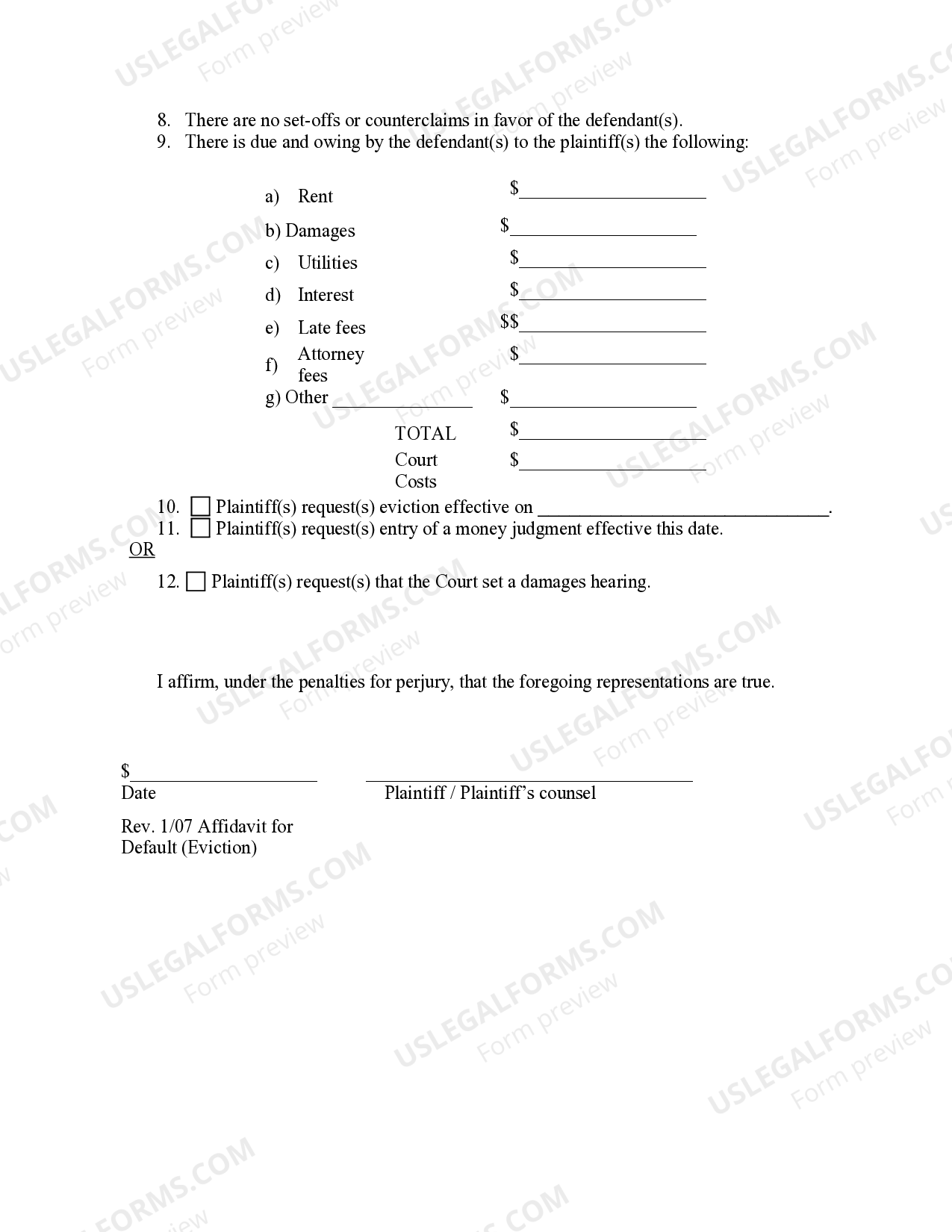 Indiana Affidavit for Default Eviction Indiana Eviction US Legal