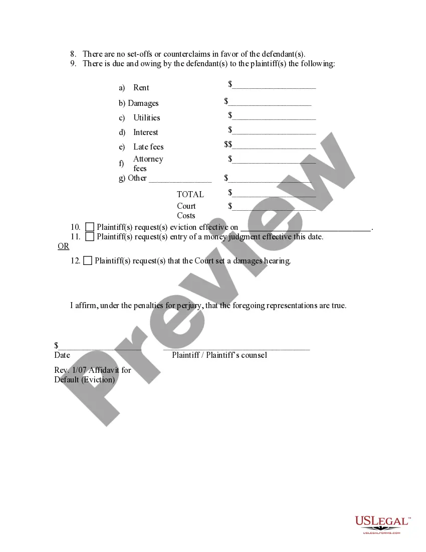 Preview Affidavit for Default - Eviction