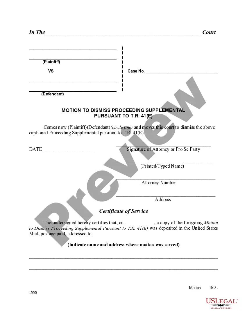 Preview Motion to Dismiss Case Pursuant to T.R . 41e