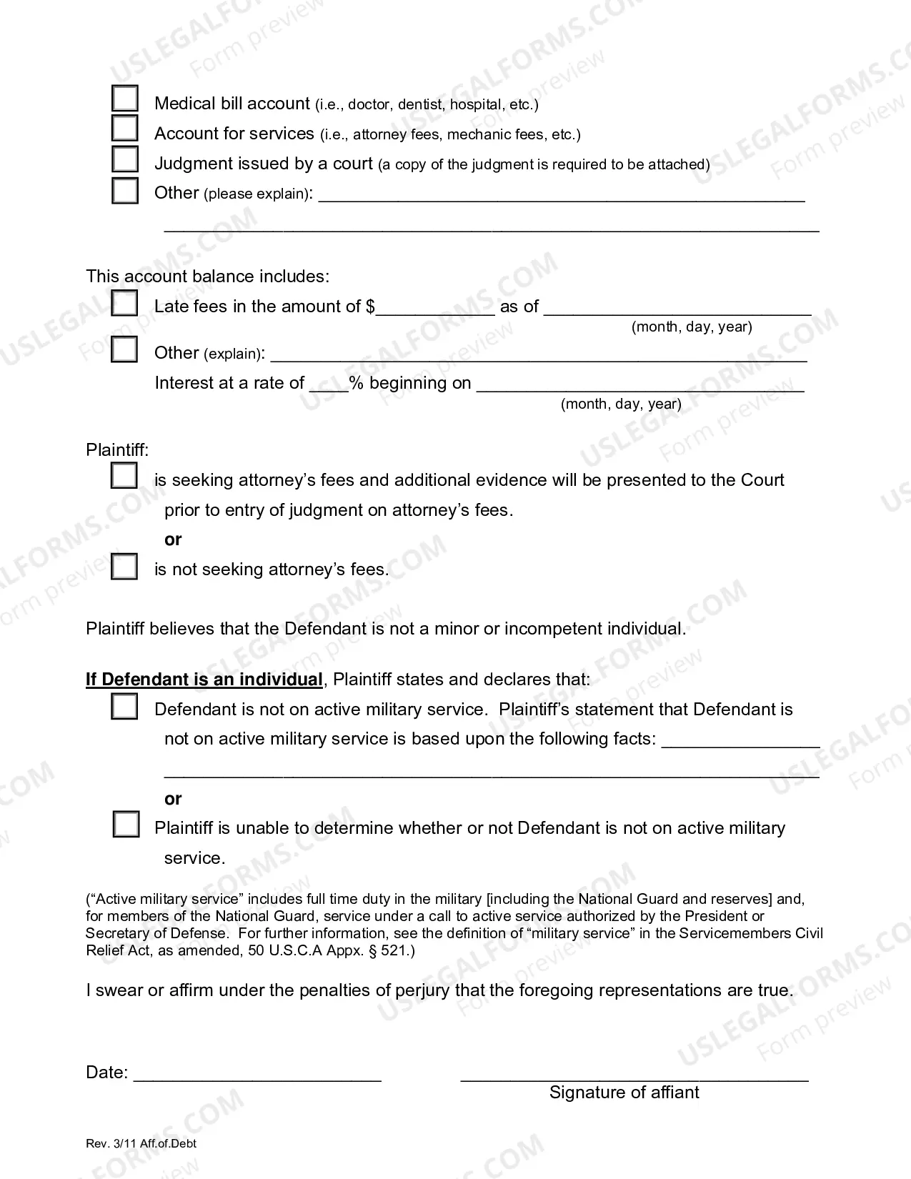 Preview Affidavit of Debt (PDF)Opens a New Window.