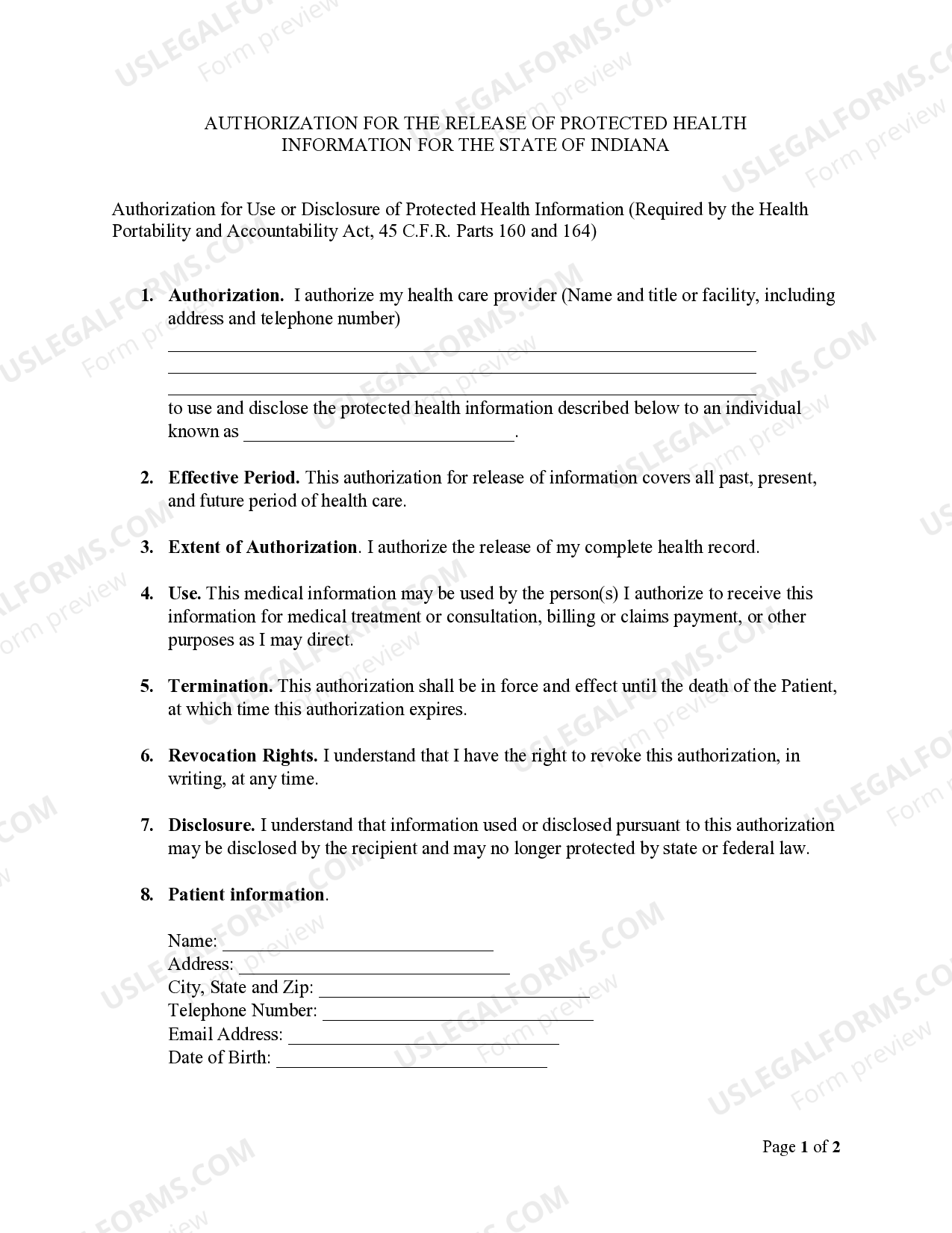 Indiana Release and Authorization US Legal Forms