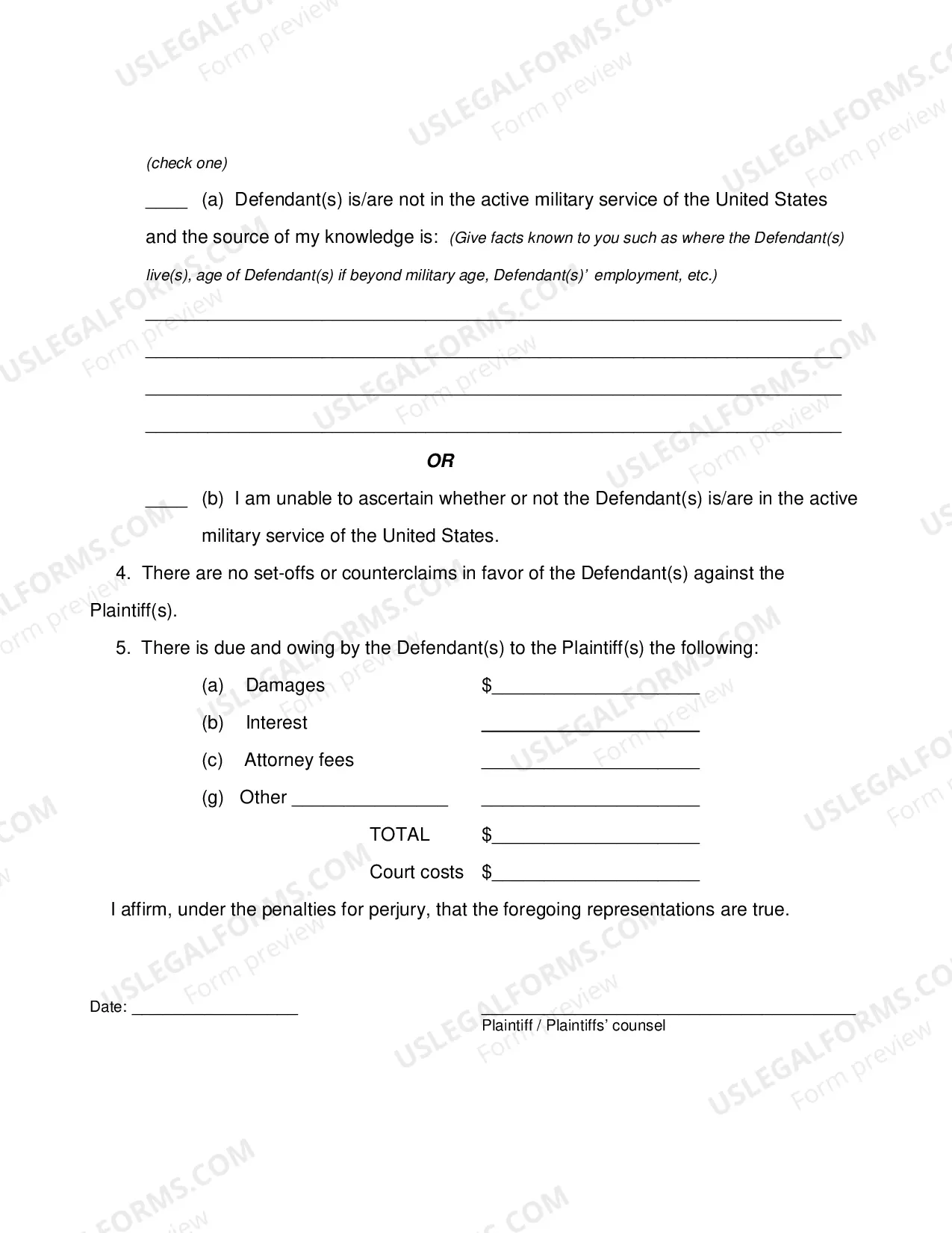 Preview Affidavit for Default (PDF)Opens a New Window.