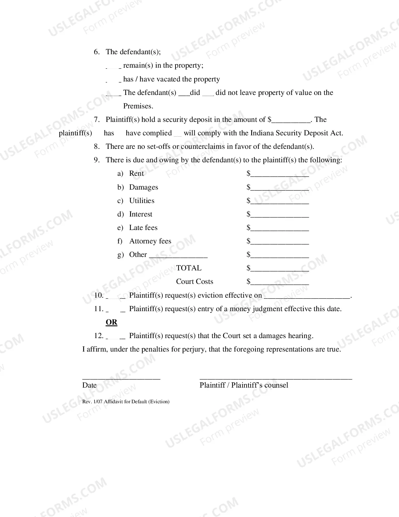Preview Affidavit for Default (Eviction) (PDF)Opens a New Window.
