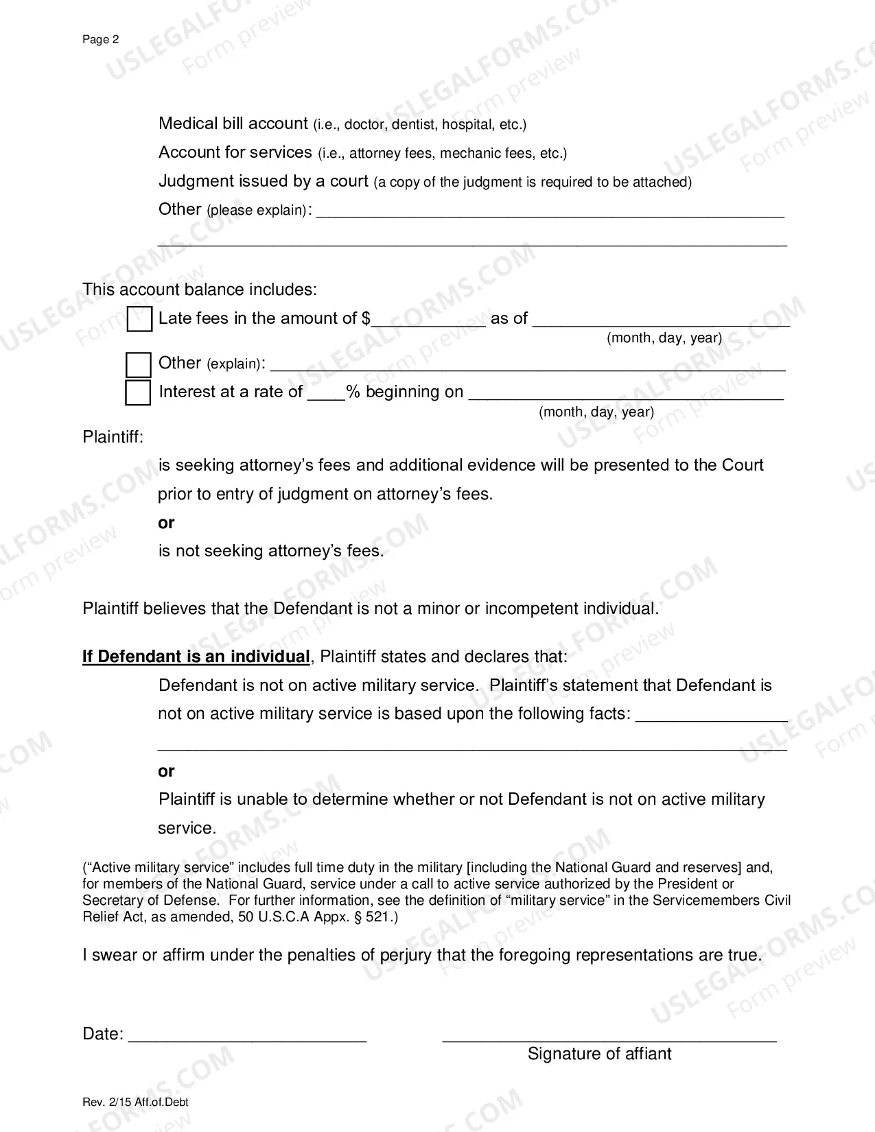 Preview Affidavit of Debt (PDF)Opens a New Window.