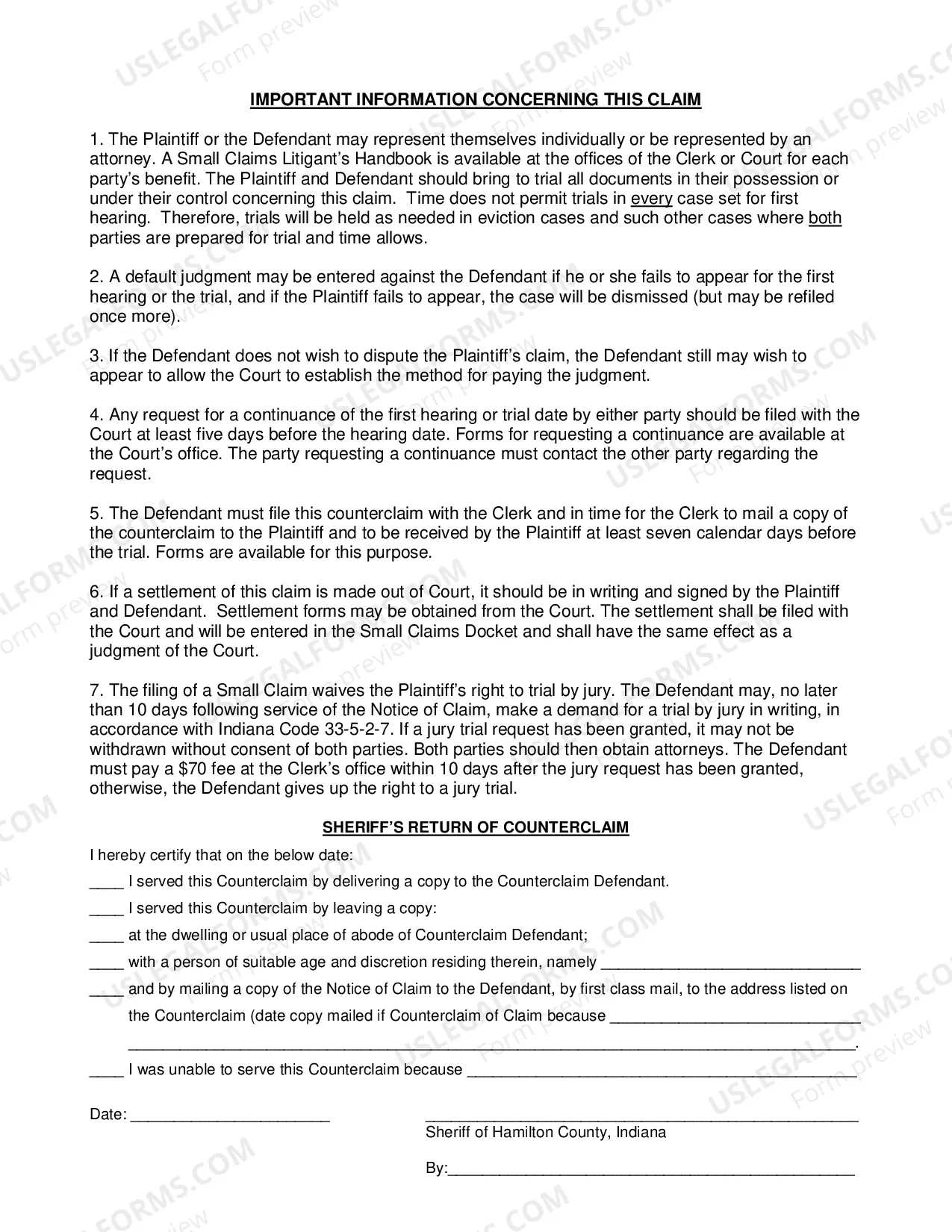 Preview Small Claims Counterclaim form (PDF)Opens a New Window.