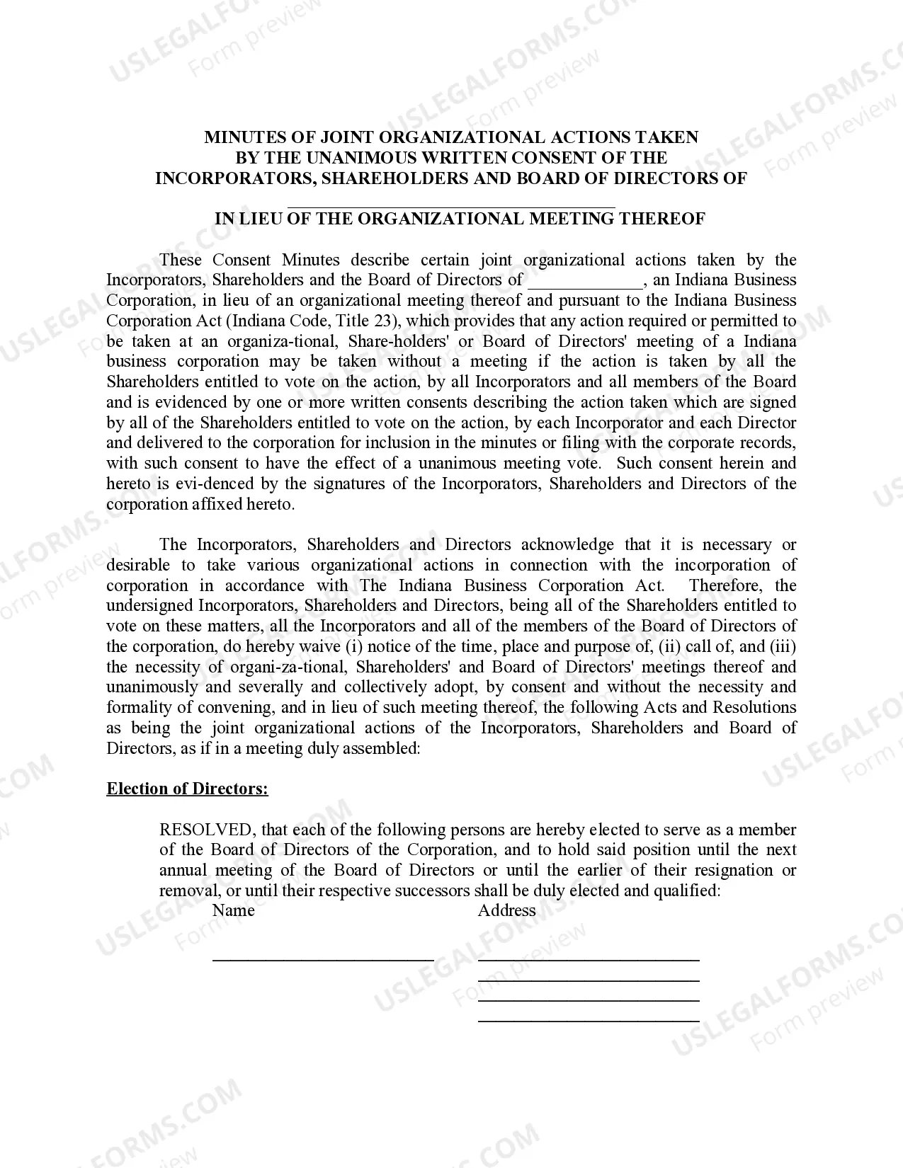 Preview Minutes for Organizational Meeting