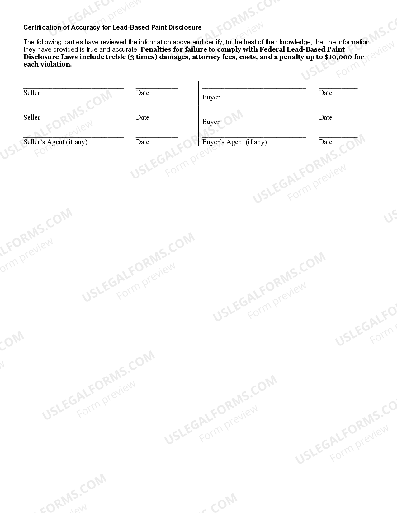 Lead Based Paint Disclosure Form Indiana Rental US Legal Forms