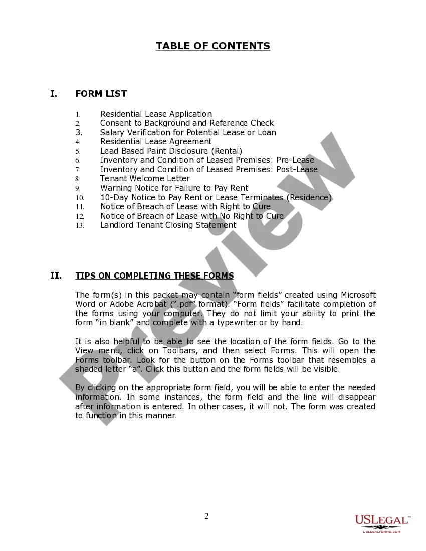 Preview Indiana Residential Landlord Tenant Rental Lease Forms and Agreements Package