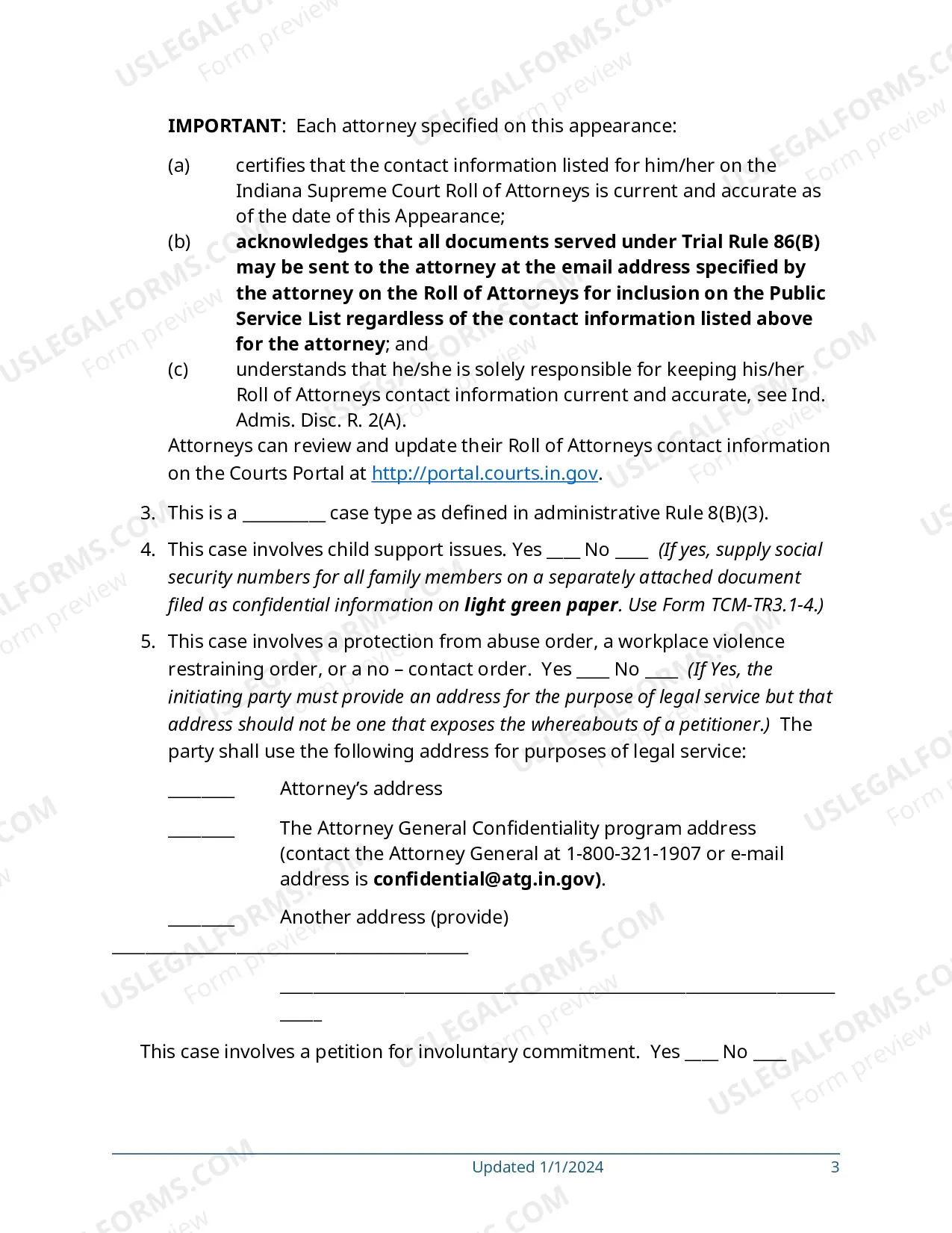 Preview E-Filing Appearance by Attorney in Civil Case Form
