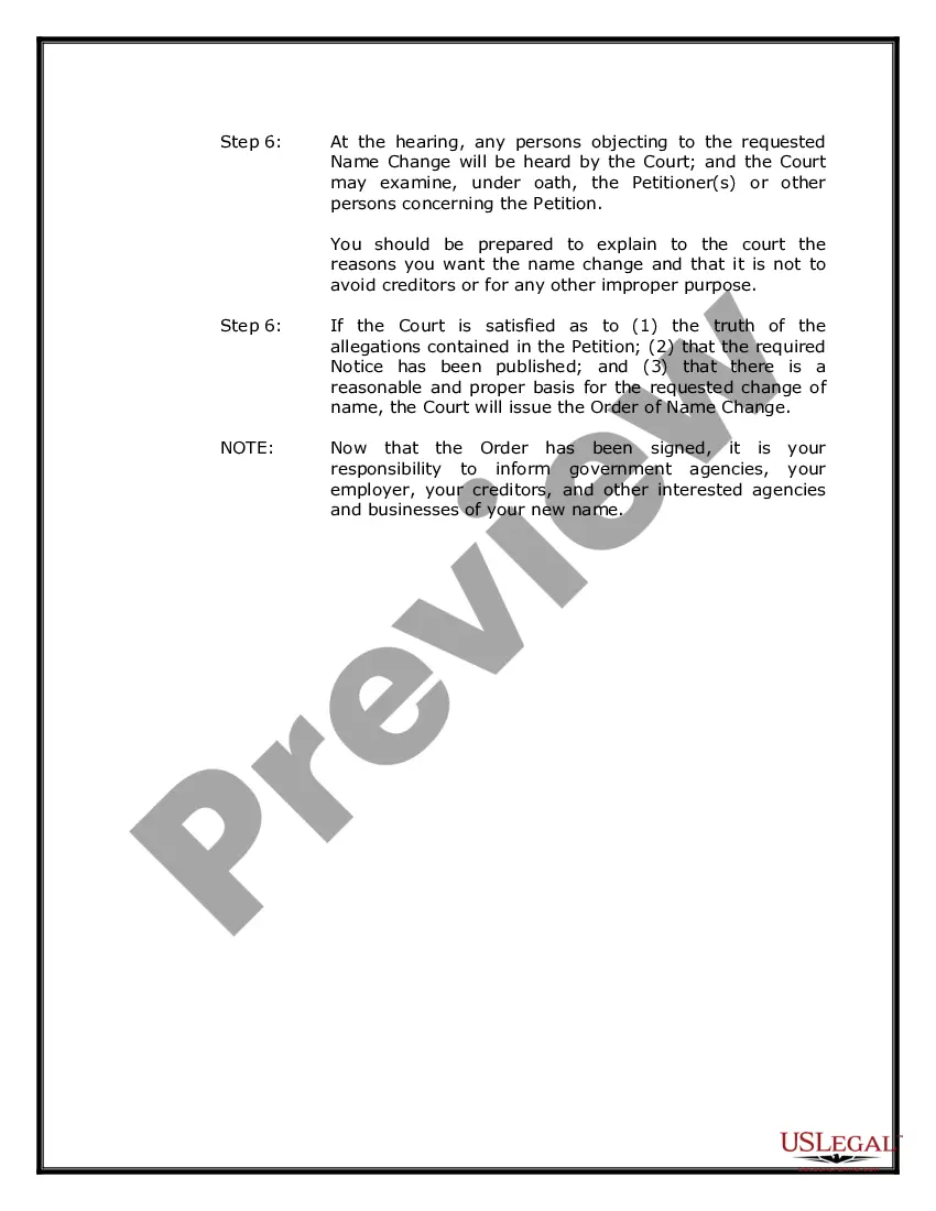 Preview Indiana Name Change Instructions and Forms Package for an Adult