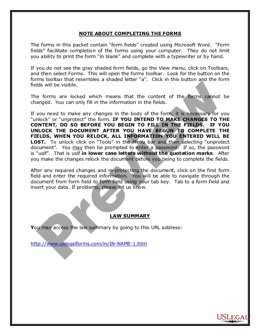 Preview Indiana Name Change Instructions and Forms Package for an Adult