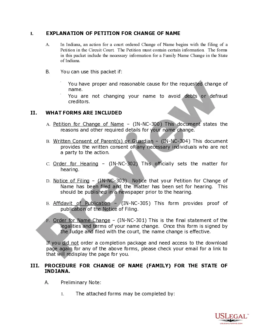 Preview Indiana Name Change Instructions and Forms Package for a Family