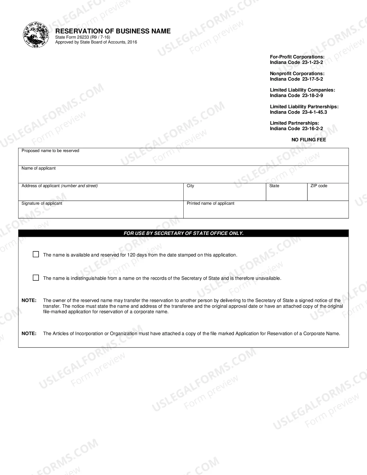 Preview Application of Name Reservation