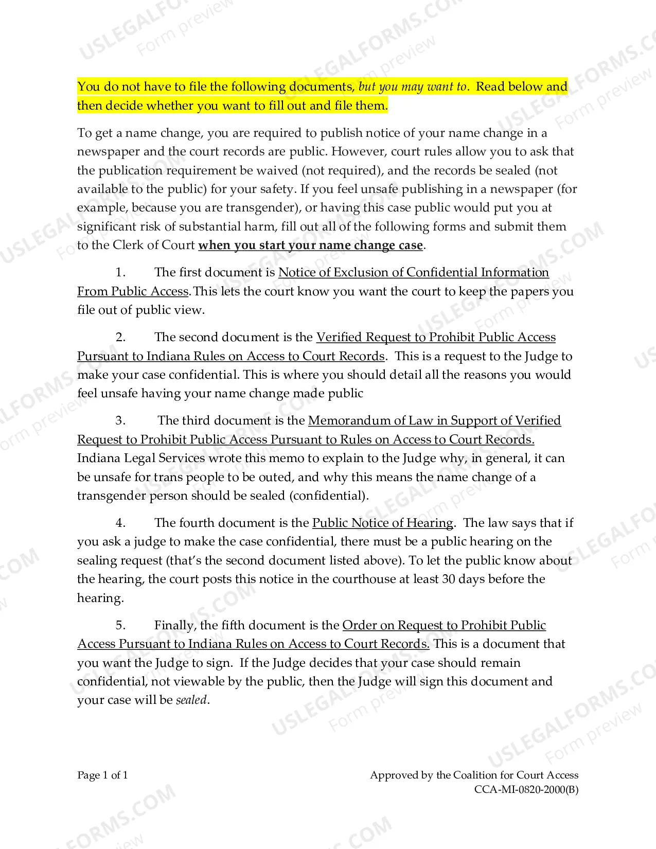 Preview Instructions for Adult Name Change