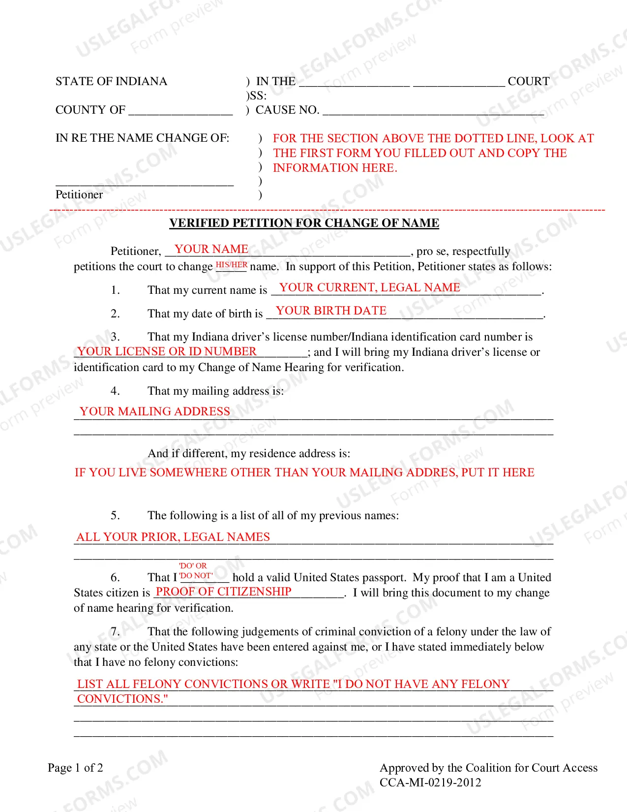 Preview Instructions for Adult Name Change