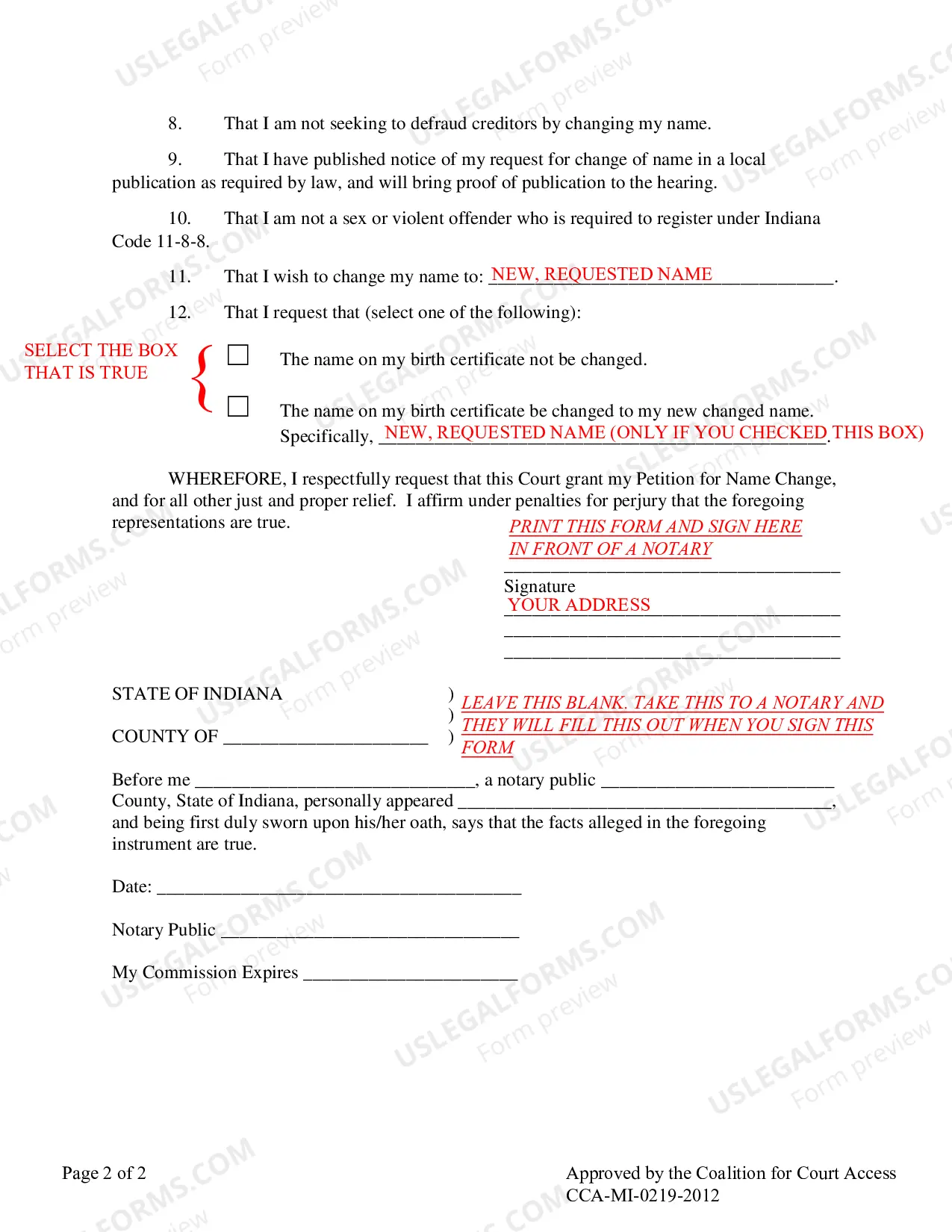Preview Instructions for Adult Name Change