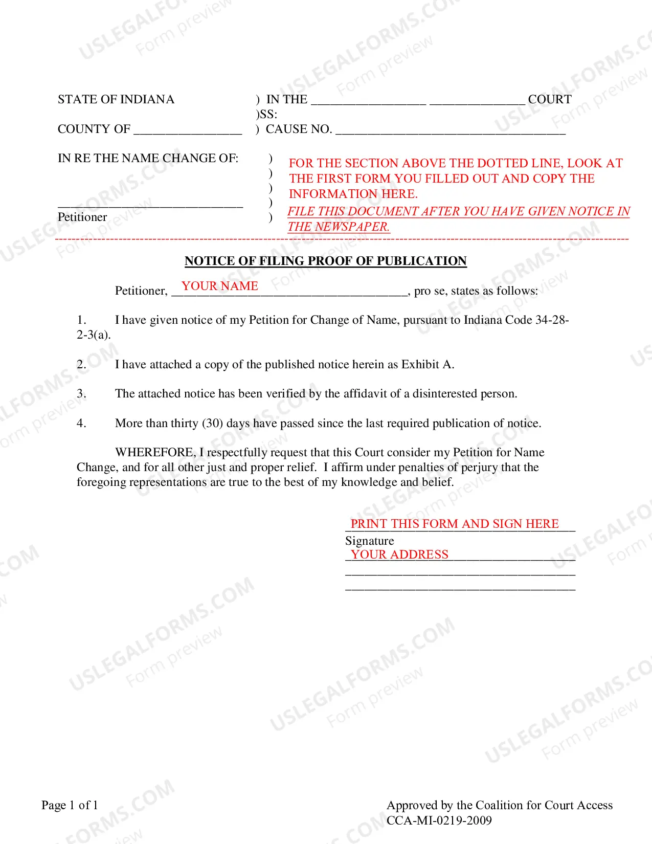 Preview Instructions for Adult Name Change