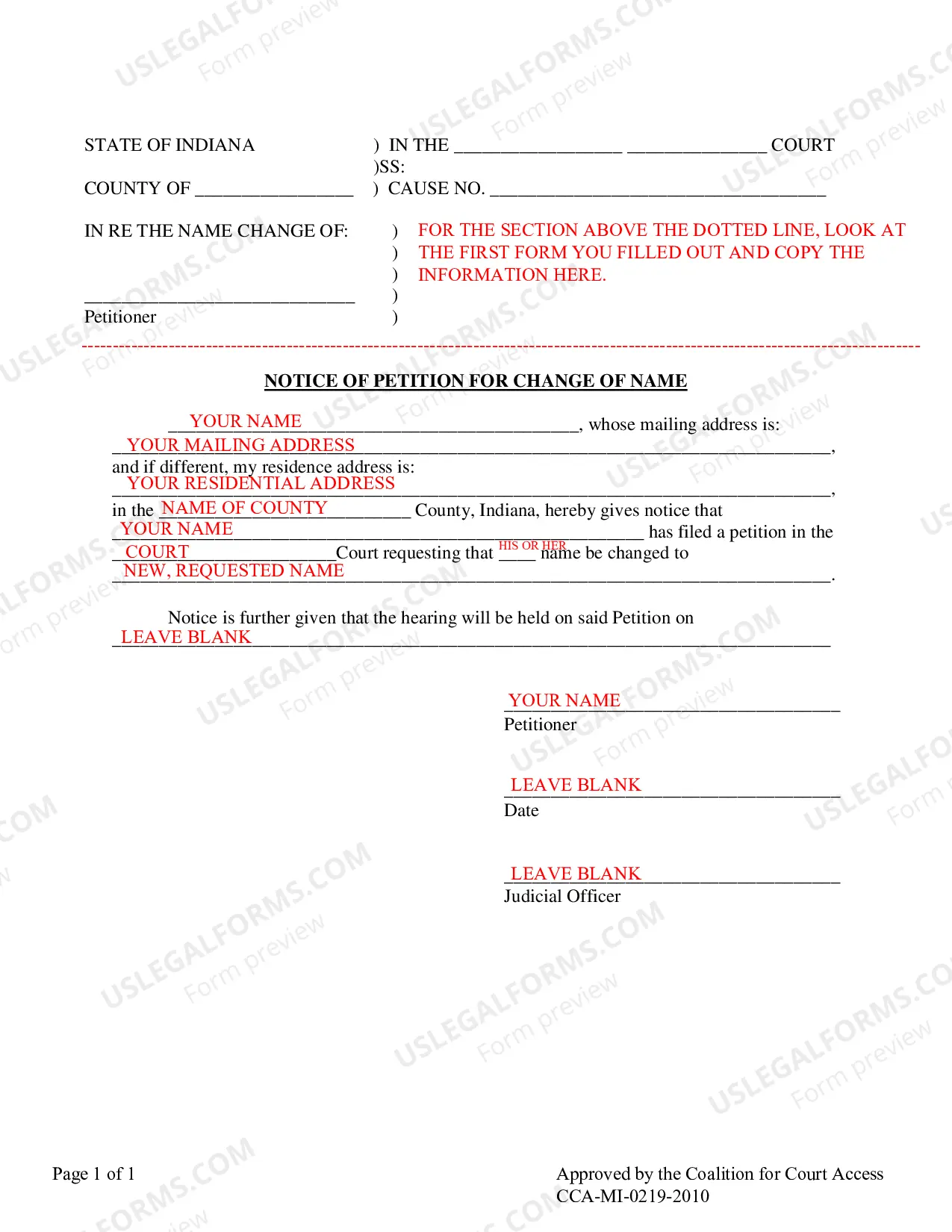 Preview Instructions for Adult Name Change