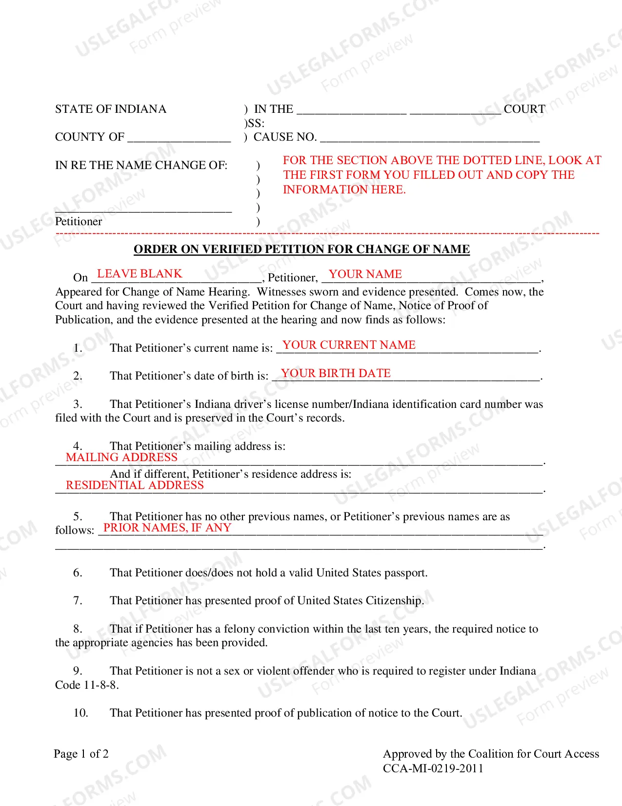 Preview Instructions for Adult Name Change