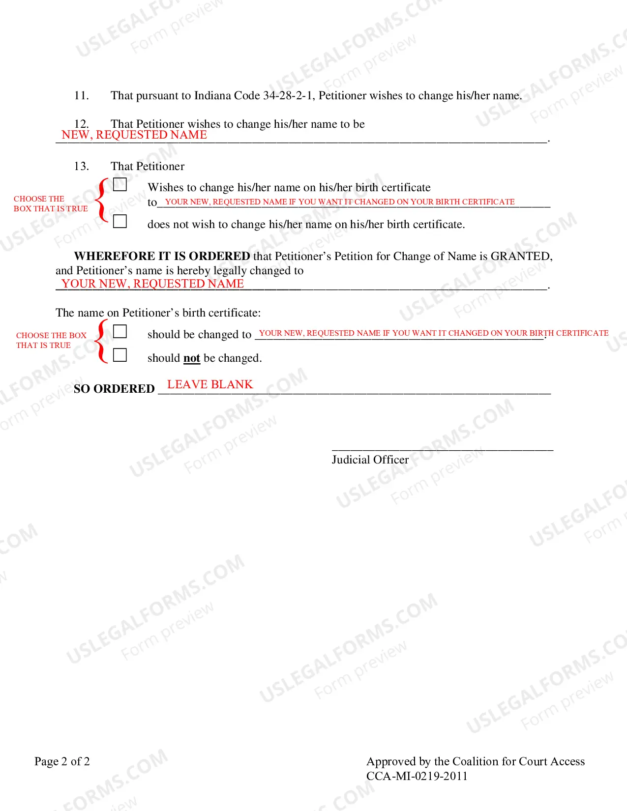 Preview Instructions for Adult Name Change