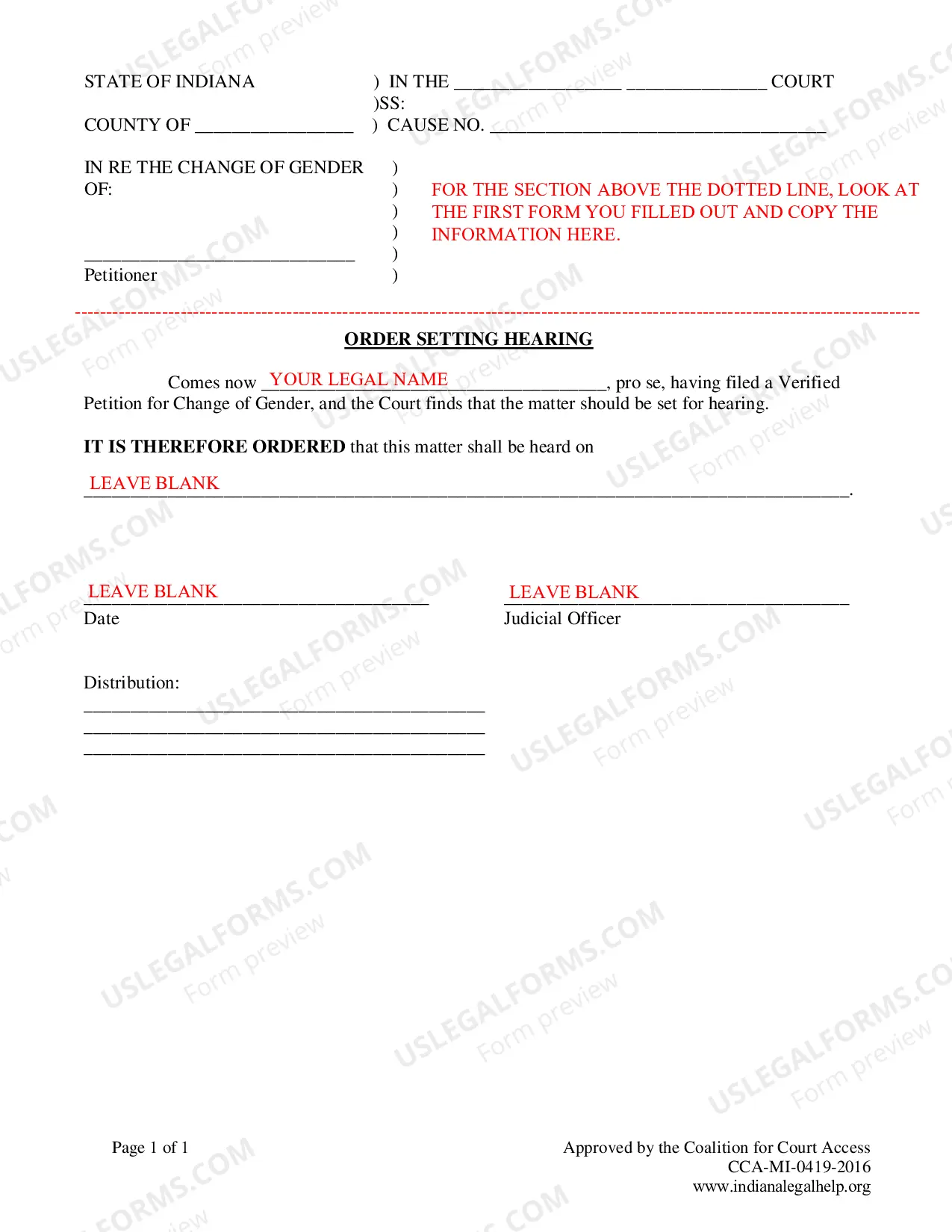 Preview Instructions for Adult Gender Marker Change
