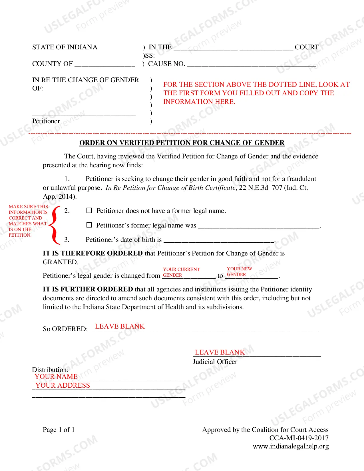 Preview Instructions for Adult Gender Marker Change