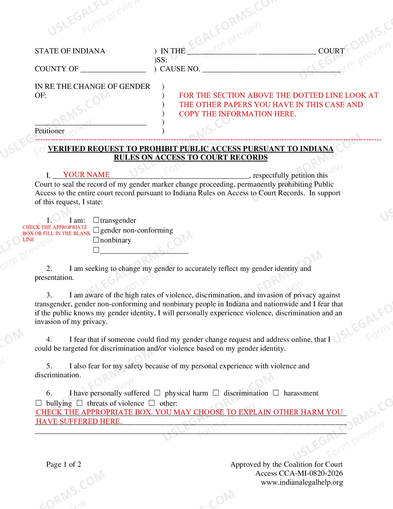 Preview Instructions for Adult Gender Marker Change
