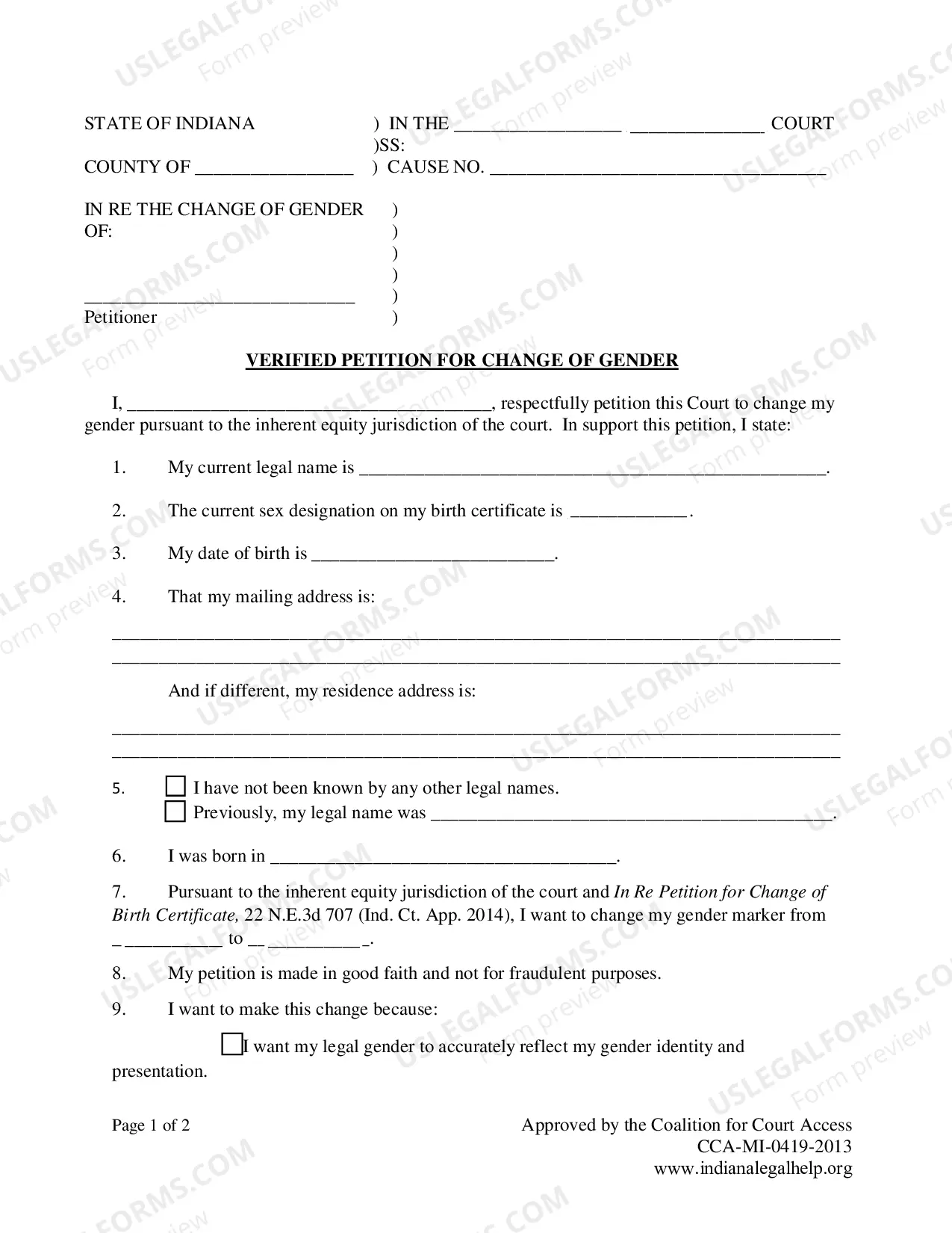 Preview Adult Gender Marker Change Packet