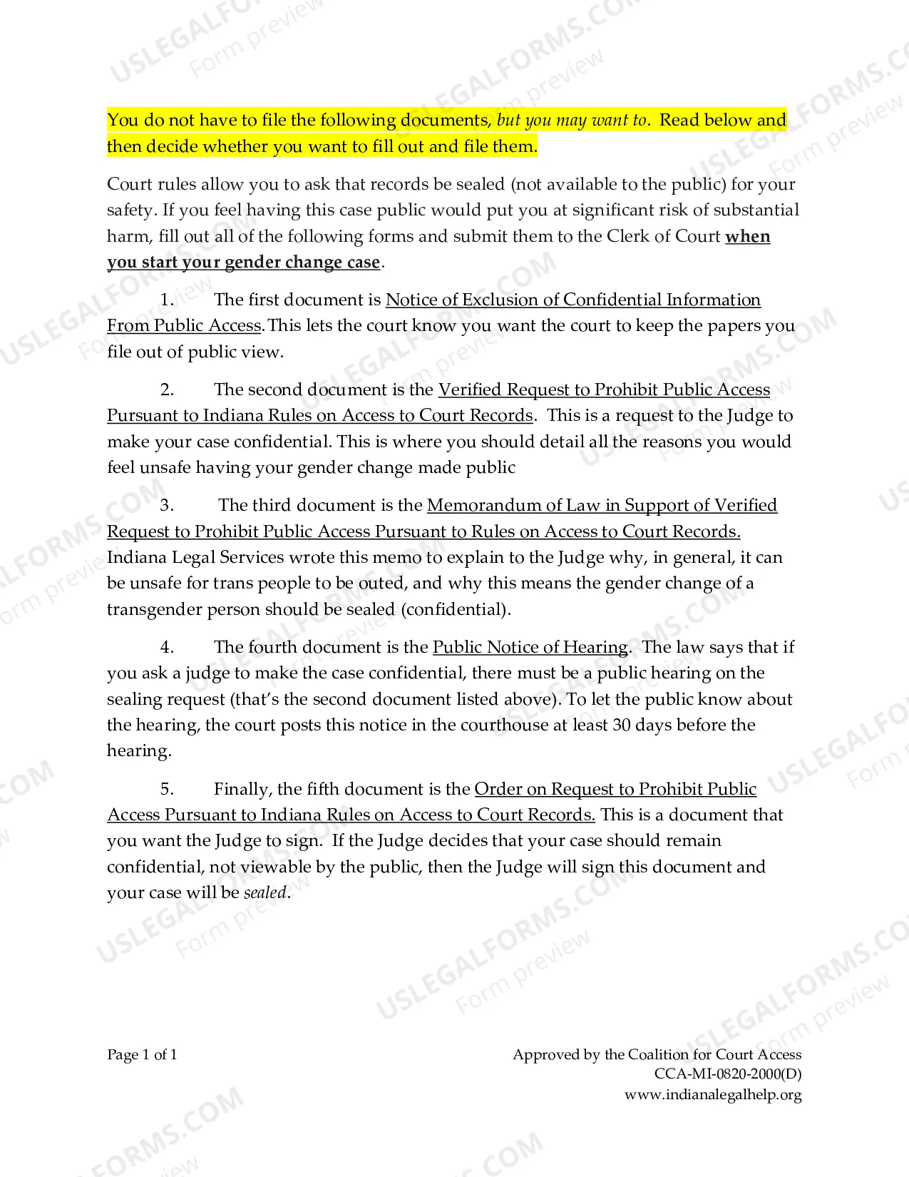 Preview Adult Gender Marker Change Packet