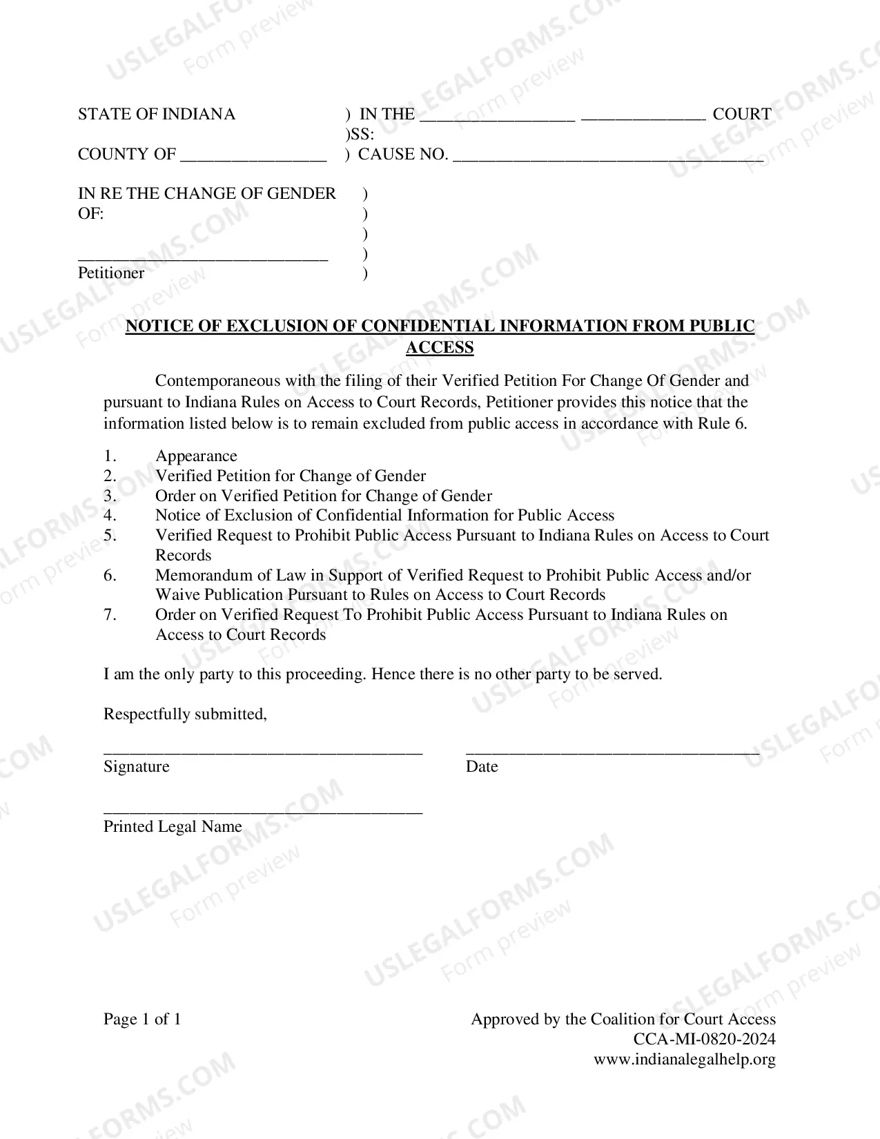 Preview Adult Gender Marker Change Packet