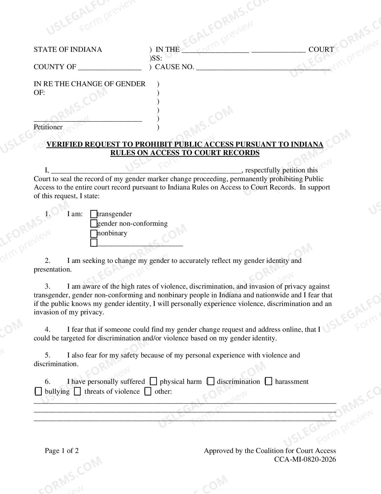 Preview Adult Gender Marker Change Packet