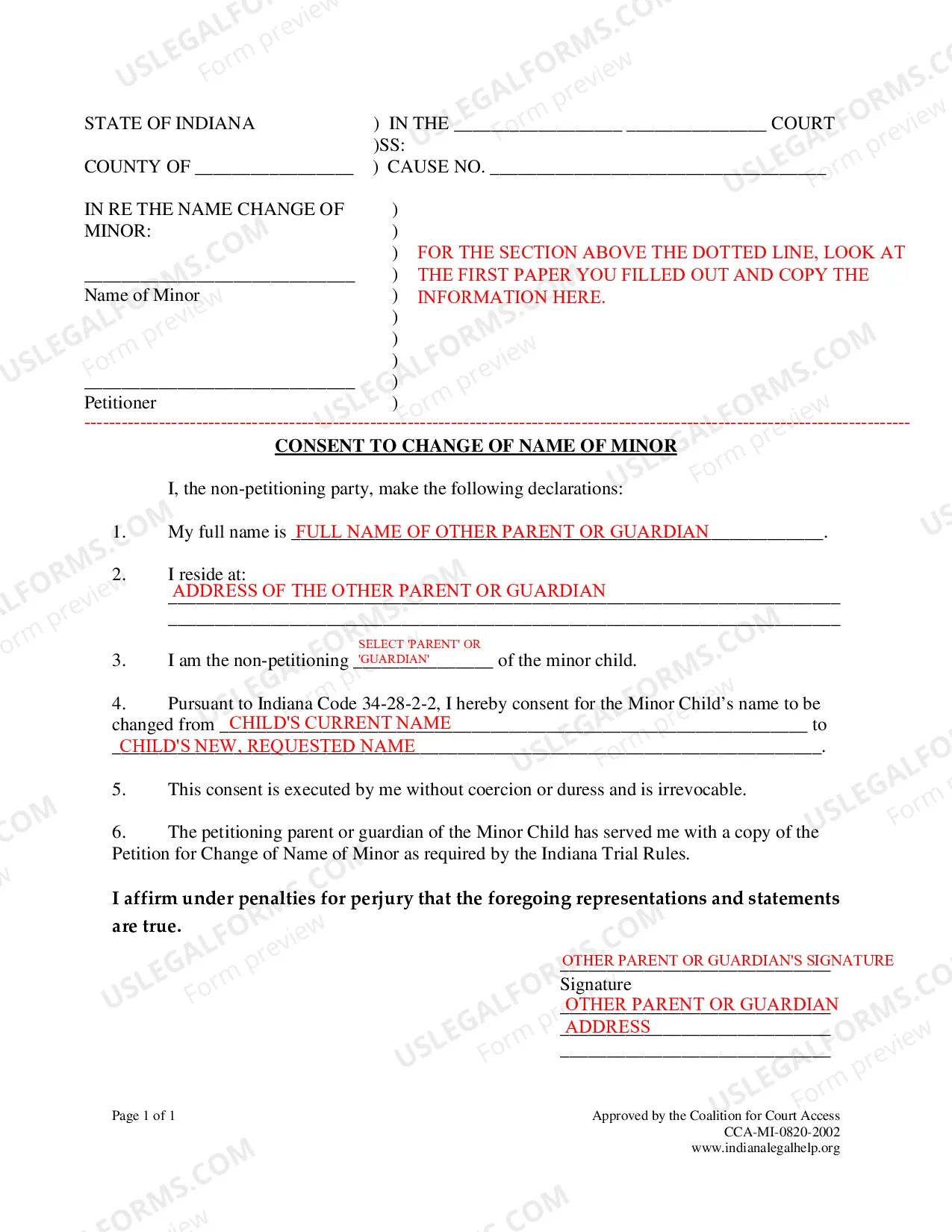 Preview Instructions for Minor Name Change - Parents Agree