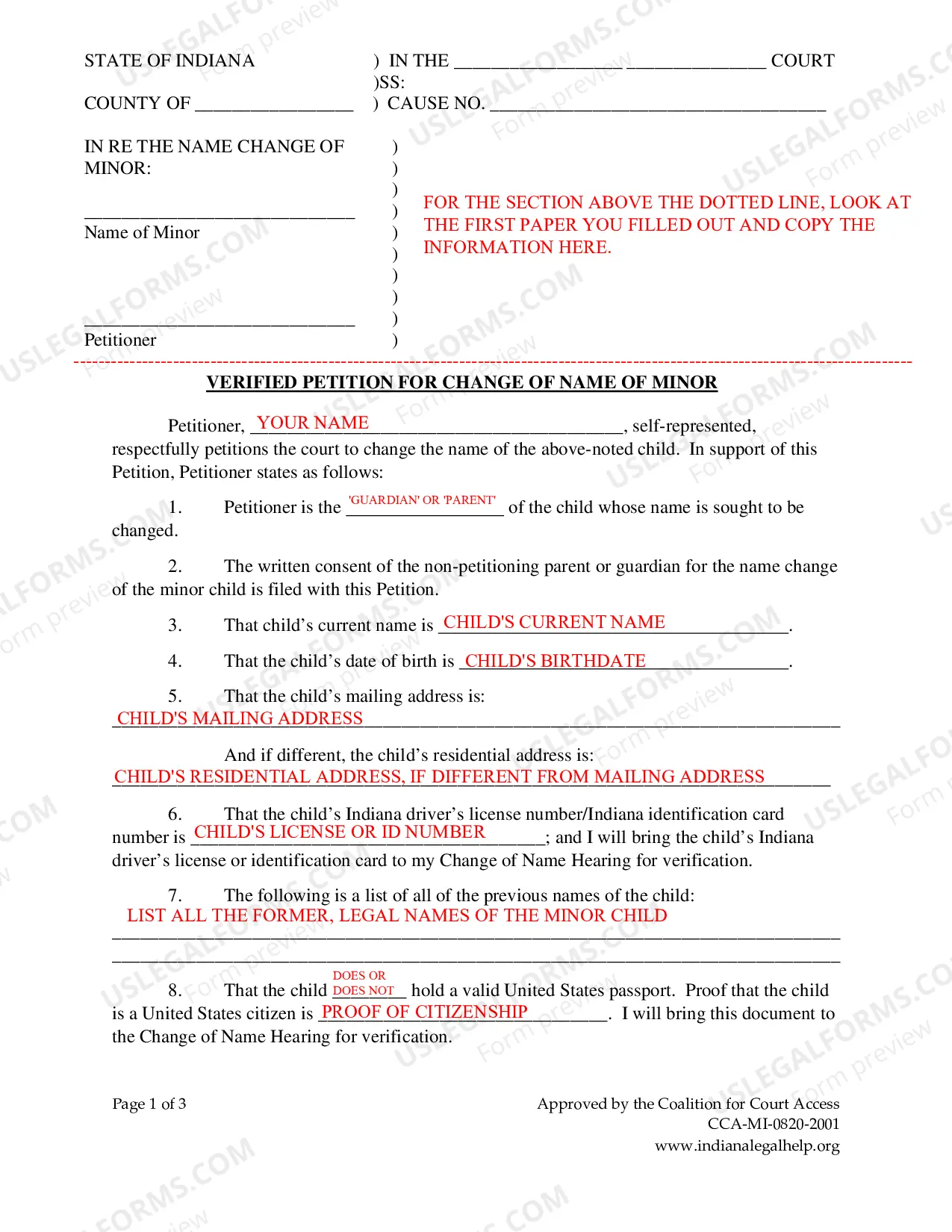 Preview Instructions for Minor Name Change - Parents Agree