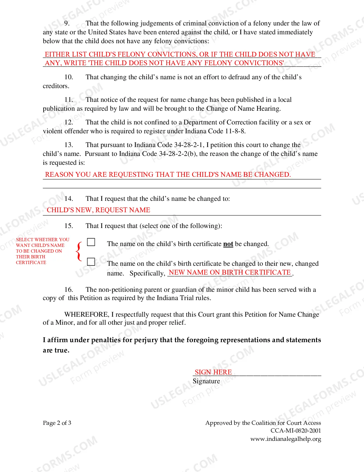 Preview Instructions for Minor Name Change - Parents Agree
