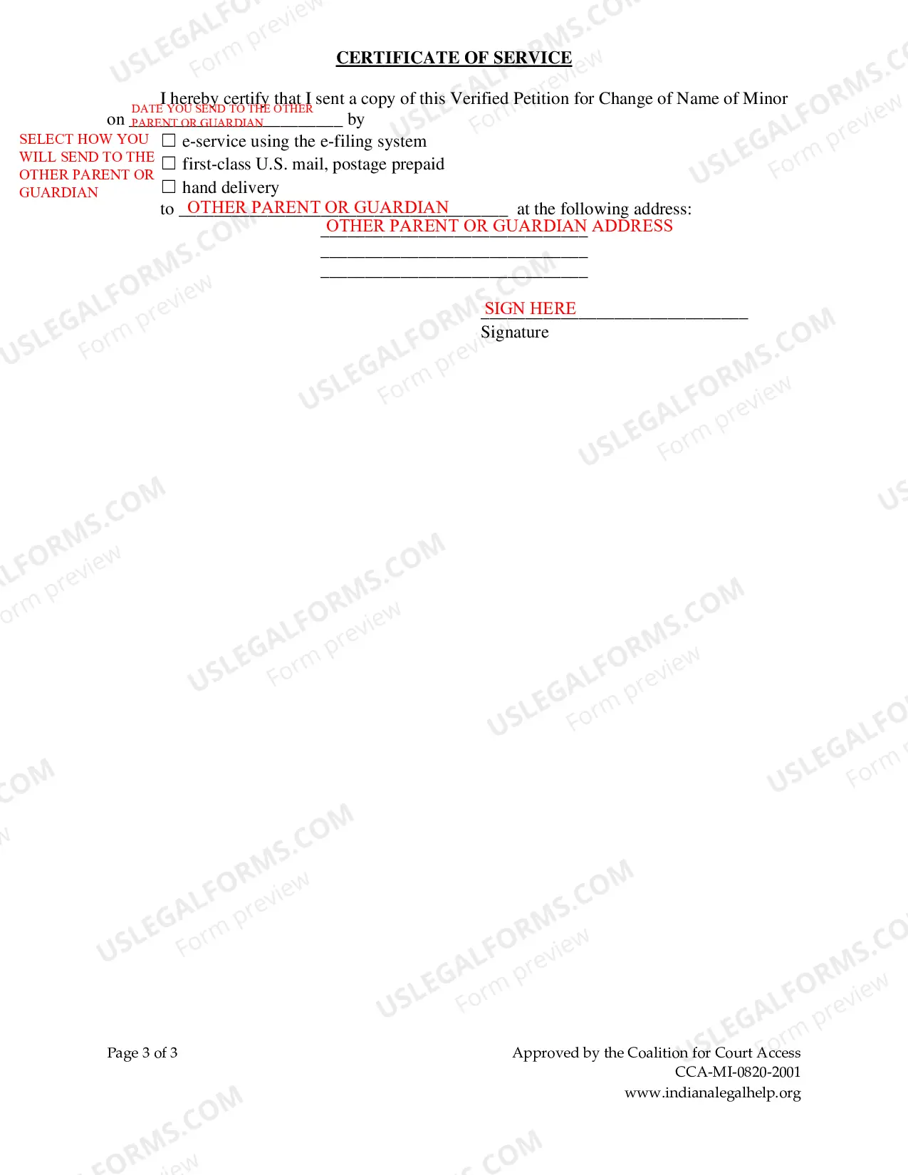 Preview Instructions for Minor Name Change - Parents Agree