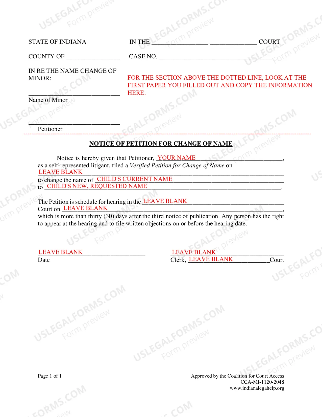 Preview Instructions for Minor Name Change - Parents Agree