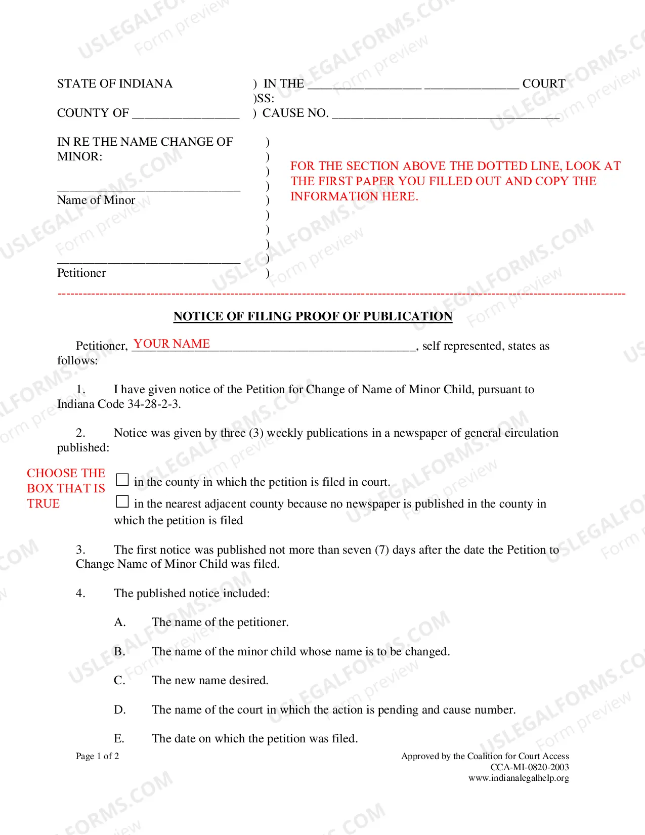 Preview Instructions for Minor Name Change - Parents Agree