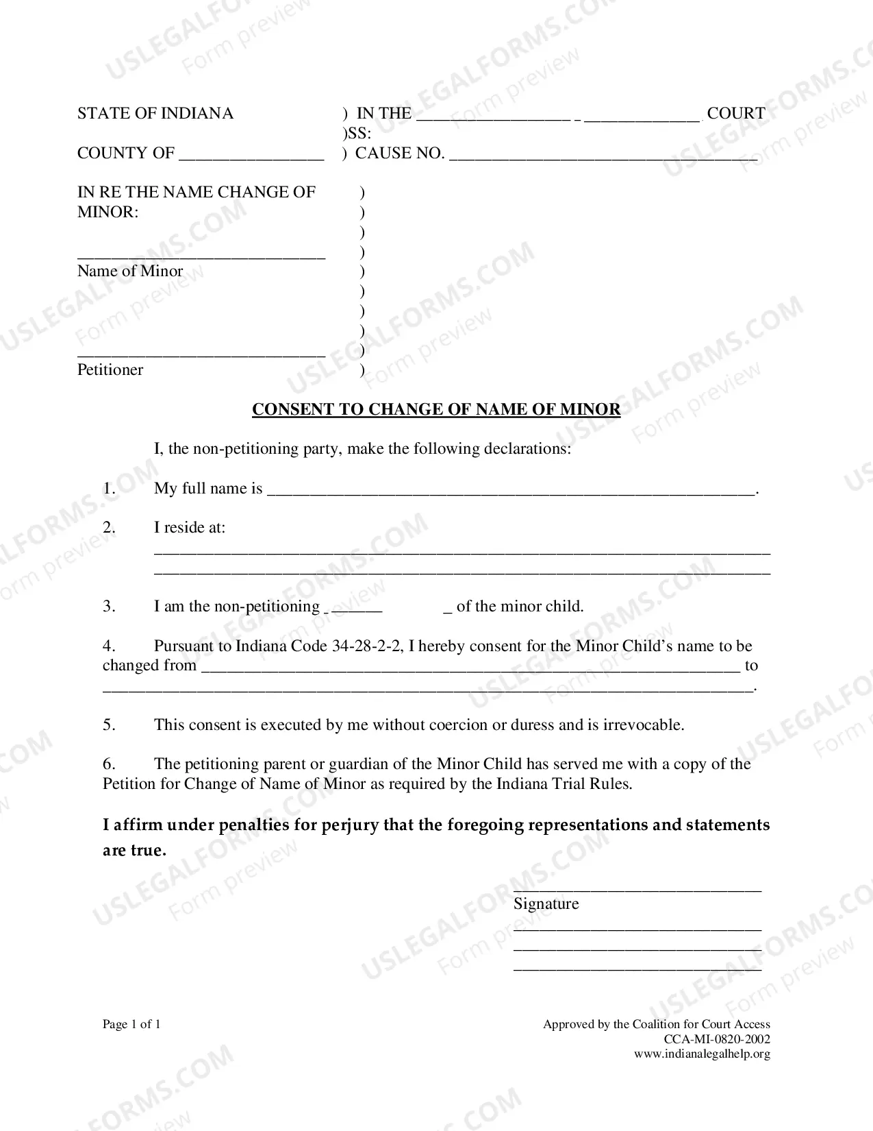 Preview Minor Name Change Packet - Parents Agree